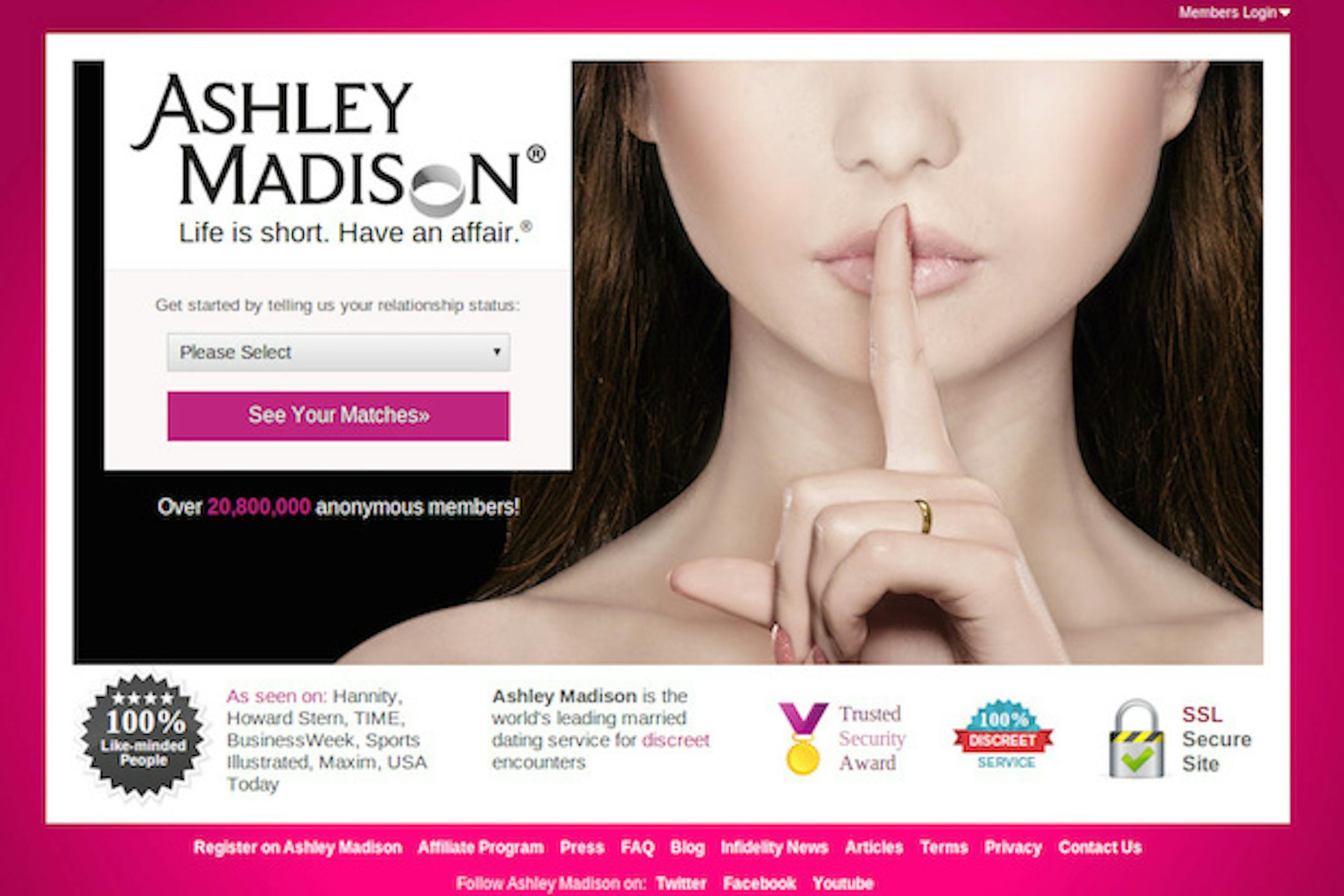 The Ashley Madison dating website helps married individuals have secret affairs.