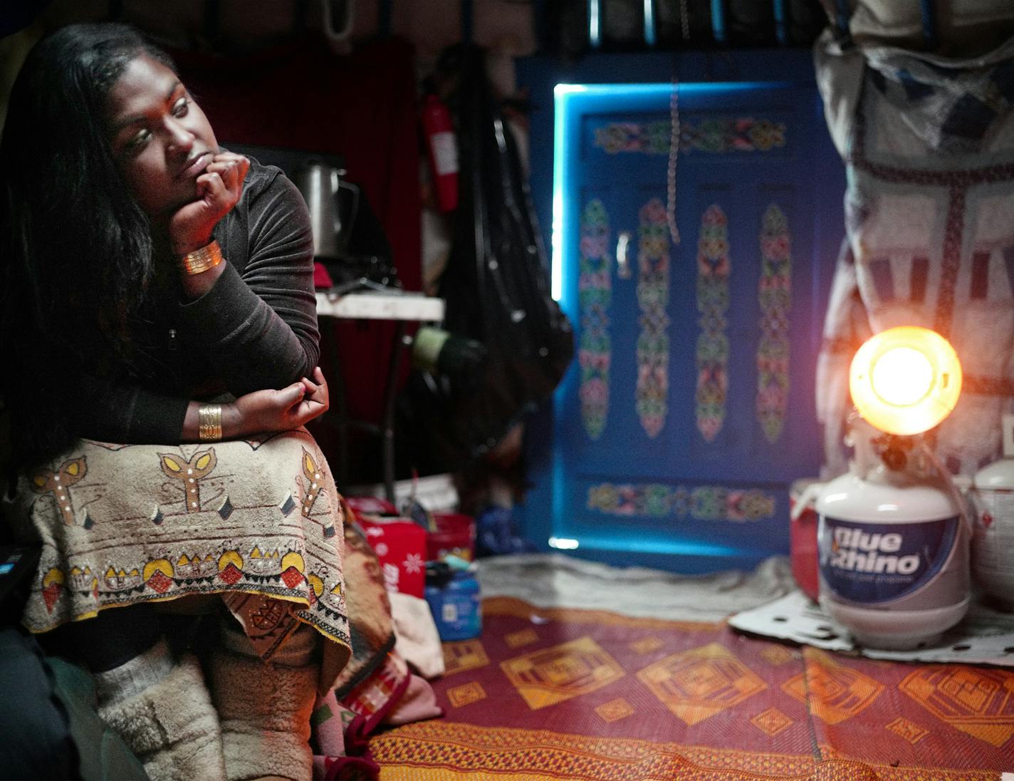 China Bullock,28, is a Long Island Shinnecock was waiting for her computer to boot up. "I am protecting mother earth. I am making sure my relatives out here are secure for the winter." ]At Oceti Sawakin Camp near the Standing Rock Reservation where thousands have amassed to protest the construction of the Dakota Access Pipeline project.Richard Tsong-Taatarii/rtsong-taatarii@startribune