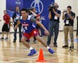 Duke's Tyus Jones participated in the NBA draft basketball combine Thursday, May 14, 2015, in Chicago.