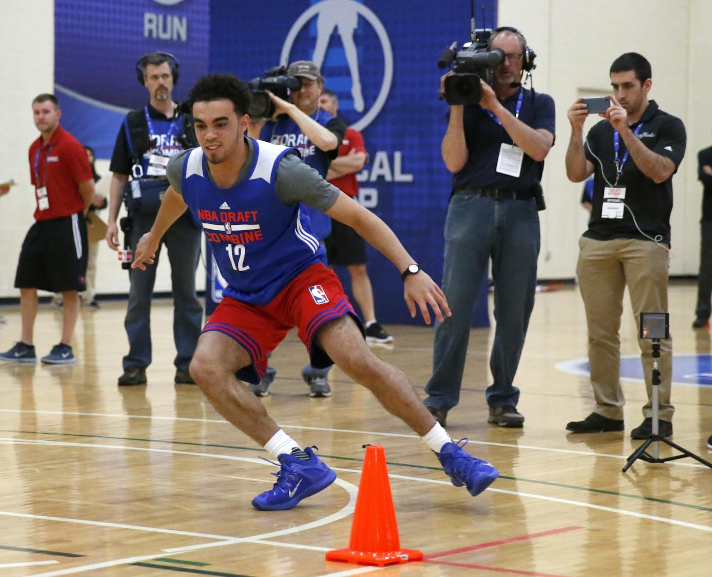 Duke's Tyus Jones participated in the NBA draft basketball combine Thursday, May 14, 2015, in Chicago.