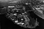 Nicollet Island, Minneapolis, in the Mississippi River. 1968 photo by longtime Minneapolis Tribune photographer Earl Seubert.