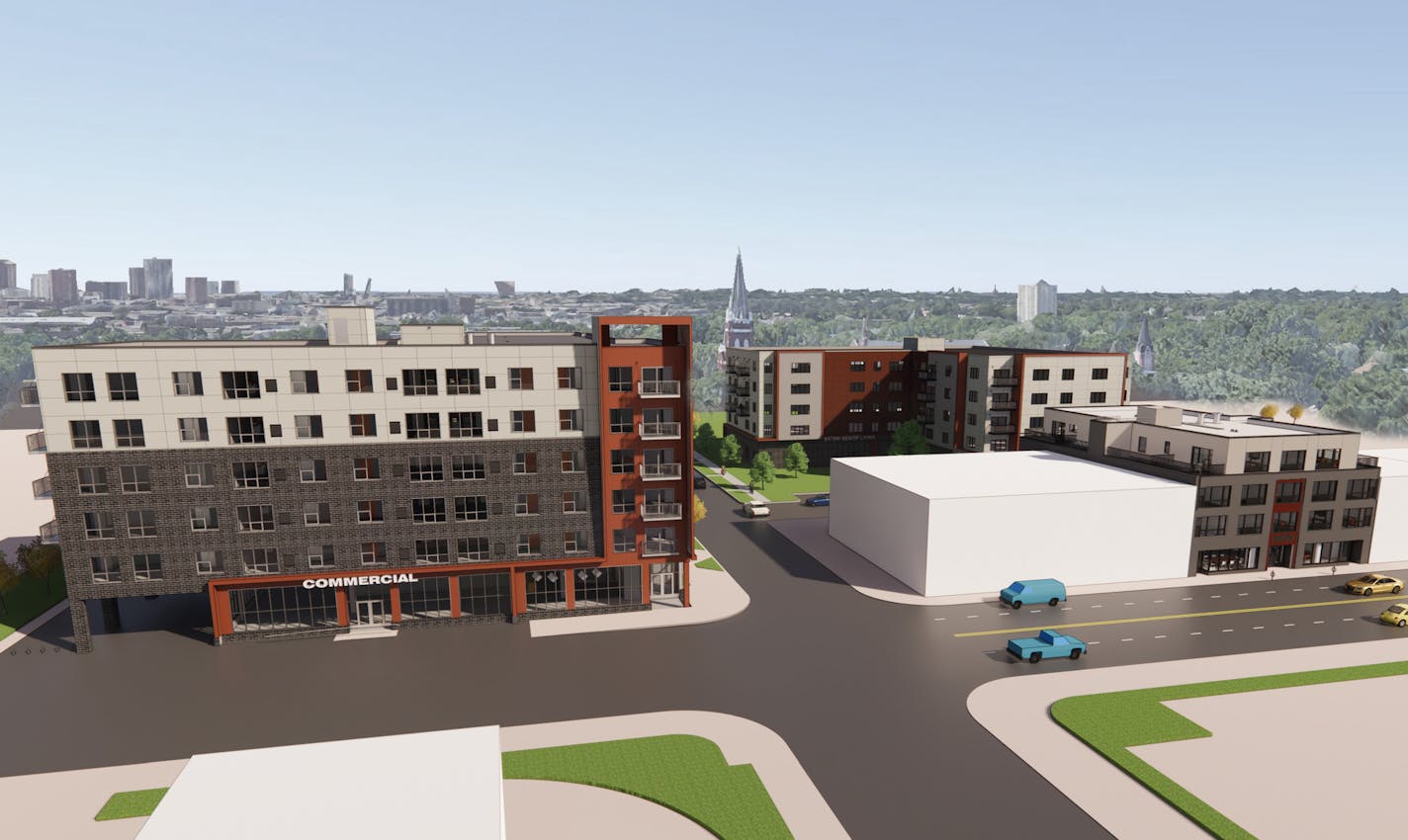 The Satori Village project promises to break ground on 198 units of blended "market quality" and affordable apartments by the spring of 2021. Demolition of existing buildings on the site will begin next month. (Provided rendering)