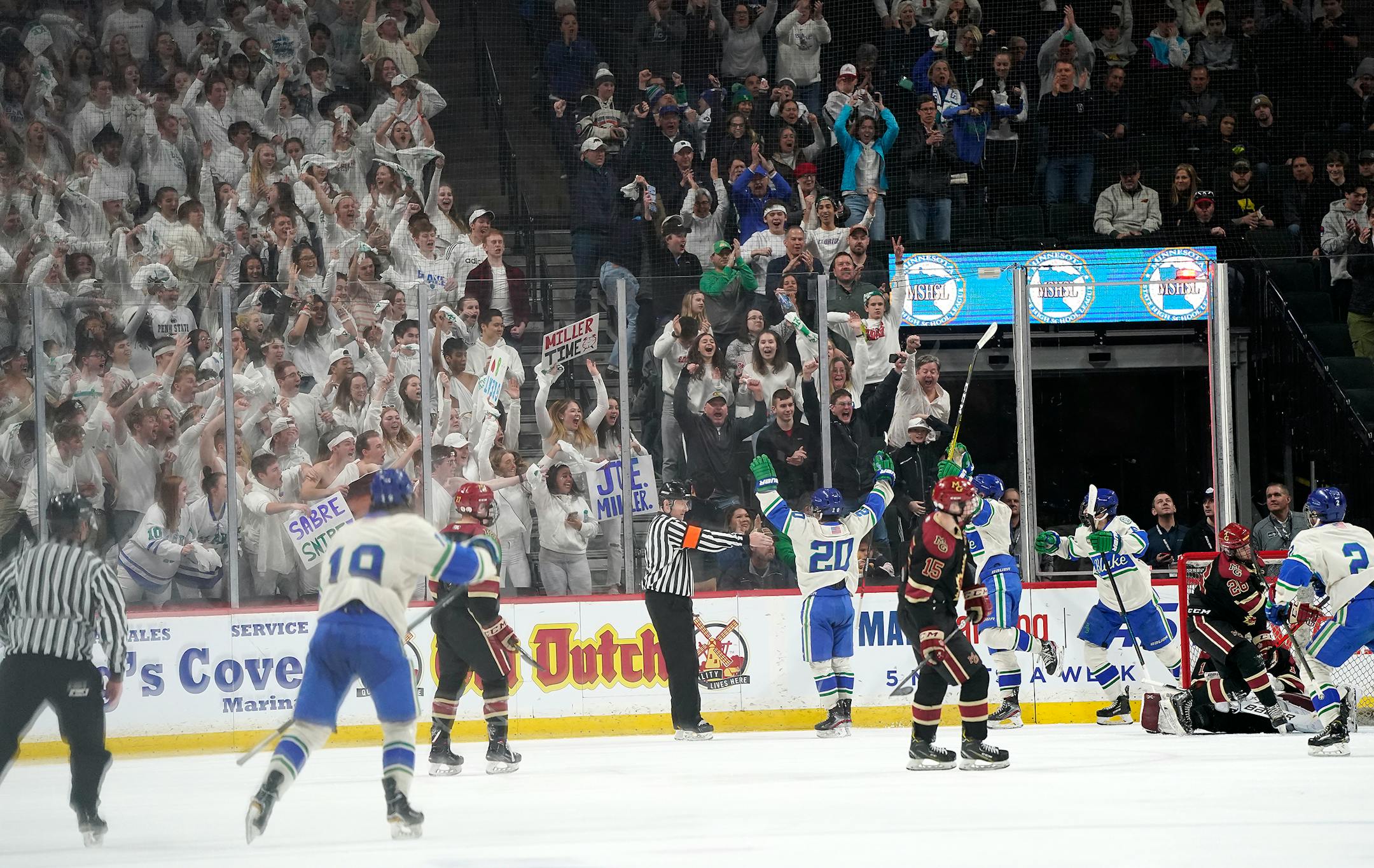 The Blake School's players and fans celebrated a goal in the second period of its quarterfinal victory over Maple Grove in Class 2A