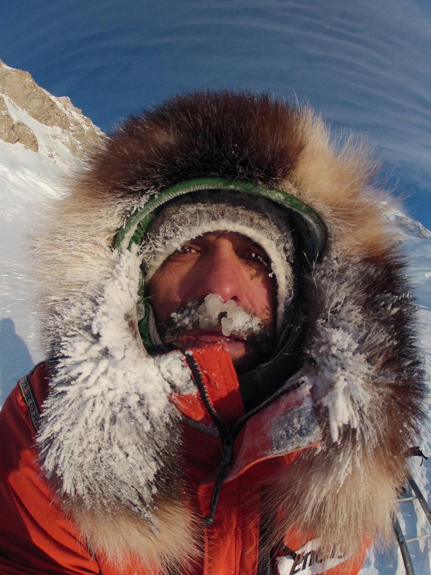 Lonnie Dupre in his tent during his second attempt to solo Denali. The wind chill was 60 degrees below zero.