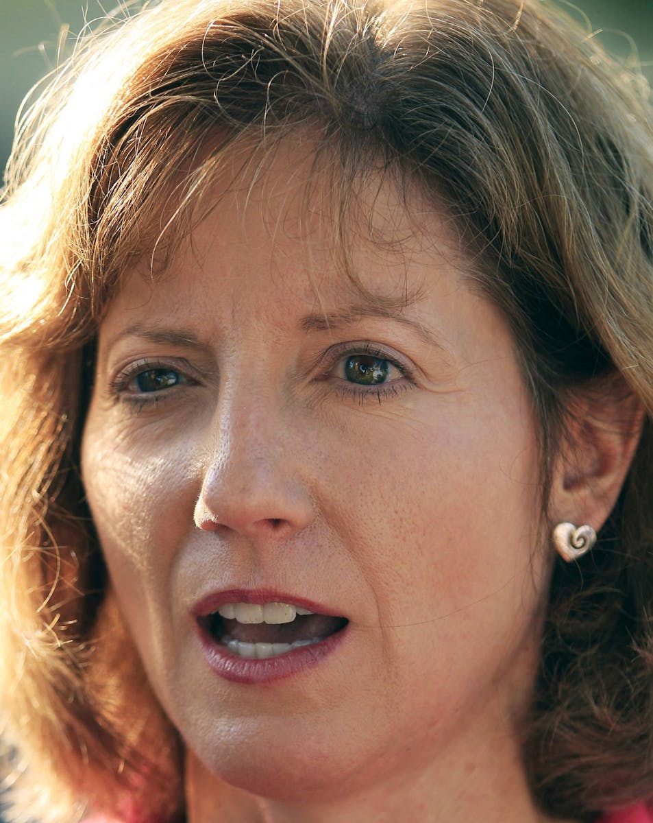 In this Aug. 19, 2010 photo, Republican congressional candidate Vicky Hartzler talks to reporters during the Governor's Ham Breakfast at the Missouri 