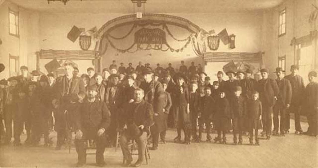 A group on roller skates circa 1890.