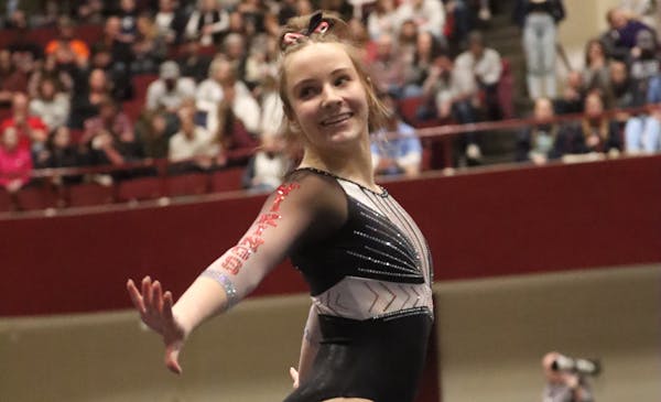 North Branch's Dakota Esget competed on the floor exercise Saturday on her way to a state championship.
