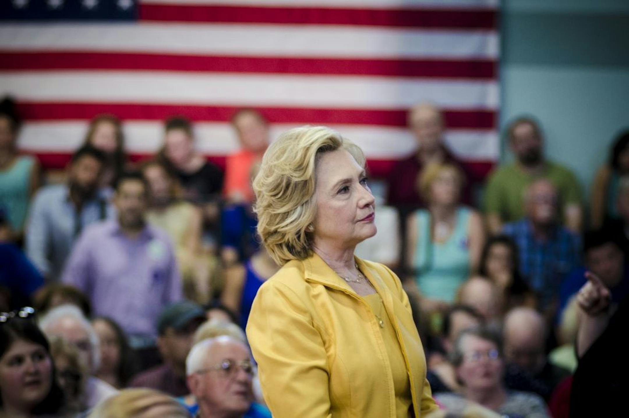 Hillary Rodham Clinton campaigns at a town hall event in Nashua, N.H., July 28, 2015.