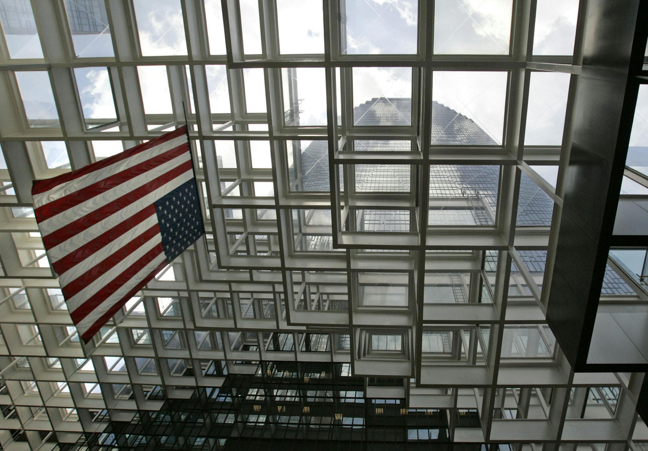 KYNDELL HARKNESS ¬• kharkness@startribune.com Hard clear plastic pyramids make up part of the roof of the Crystal Cove at the IDS Center. For decades the roof has had a leaking problem finally the new owners have found a company that will guarantee that their product will work. The new fabric and rubber-like substance will be installed this summer. ORG XMIT: MIN2013030613194578