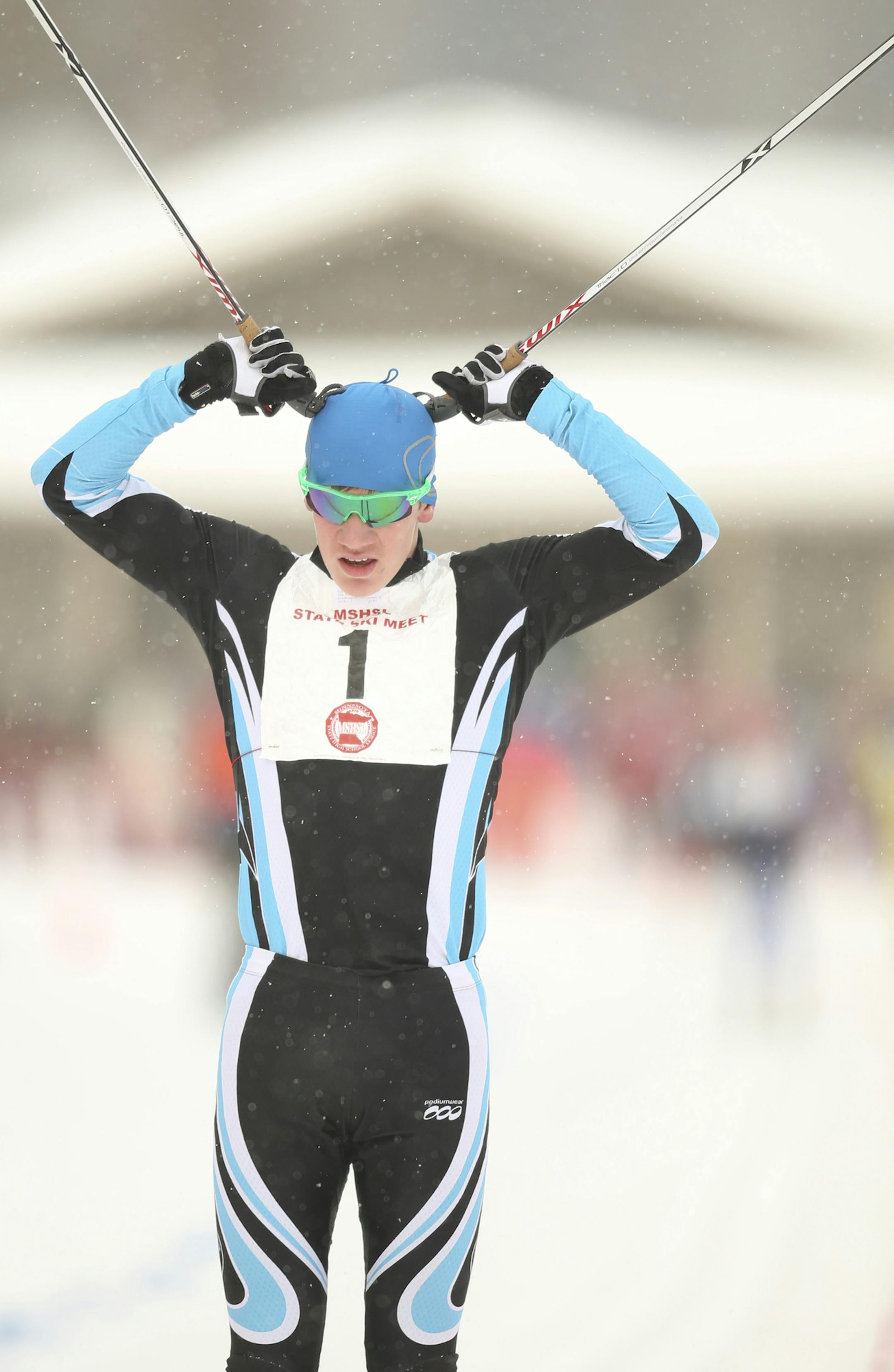 The boys' and girls' Nordic Ski State Meet was held Thursday, February 13, 2014 at Giants Ridge in Biwabik, Minn. Bloomington Jefferson's Zak Ketterson celebrated his boys' Nordic skiing state championship as he crossed the finish line after the classical race Thursday afternoon. ] JEFF WHEELER &#x201a;&#xc4;&#xa2; jeff.wheeler@startribune.com