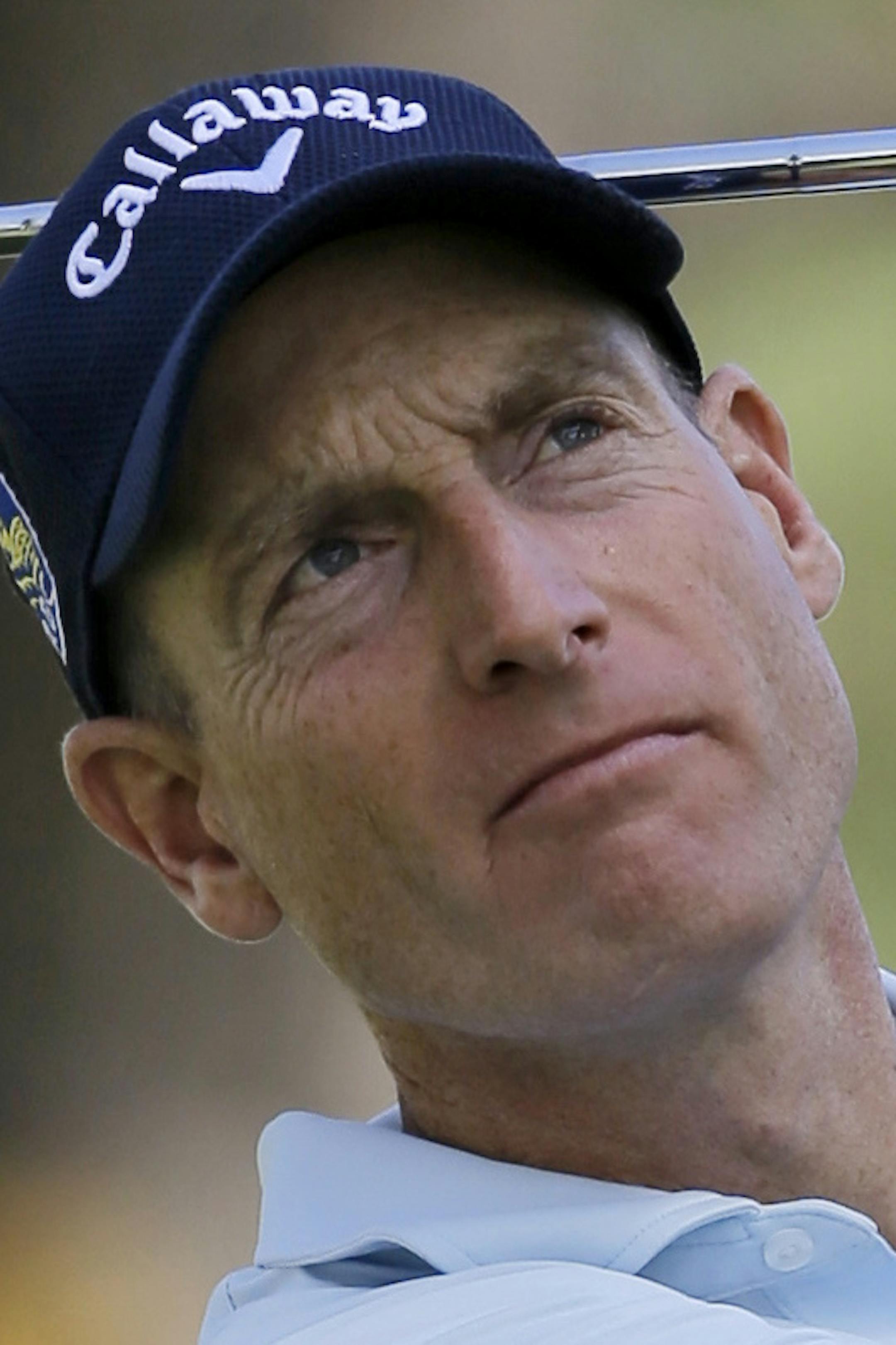 Jim Furyk tees off on the 12th hole during the second round of the Bridgestone Invitational golf tournament at Firestone Country Club, Friday, Aug. 7, 2015, in Akron, Ohio. (AP Photo/Tony Dejak)