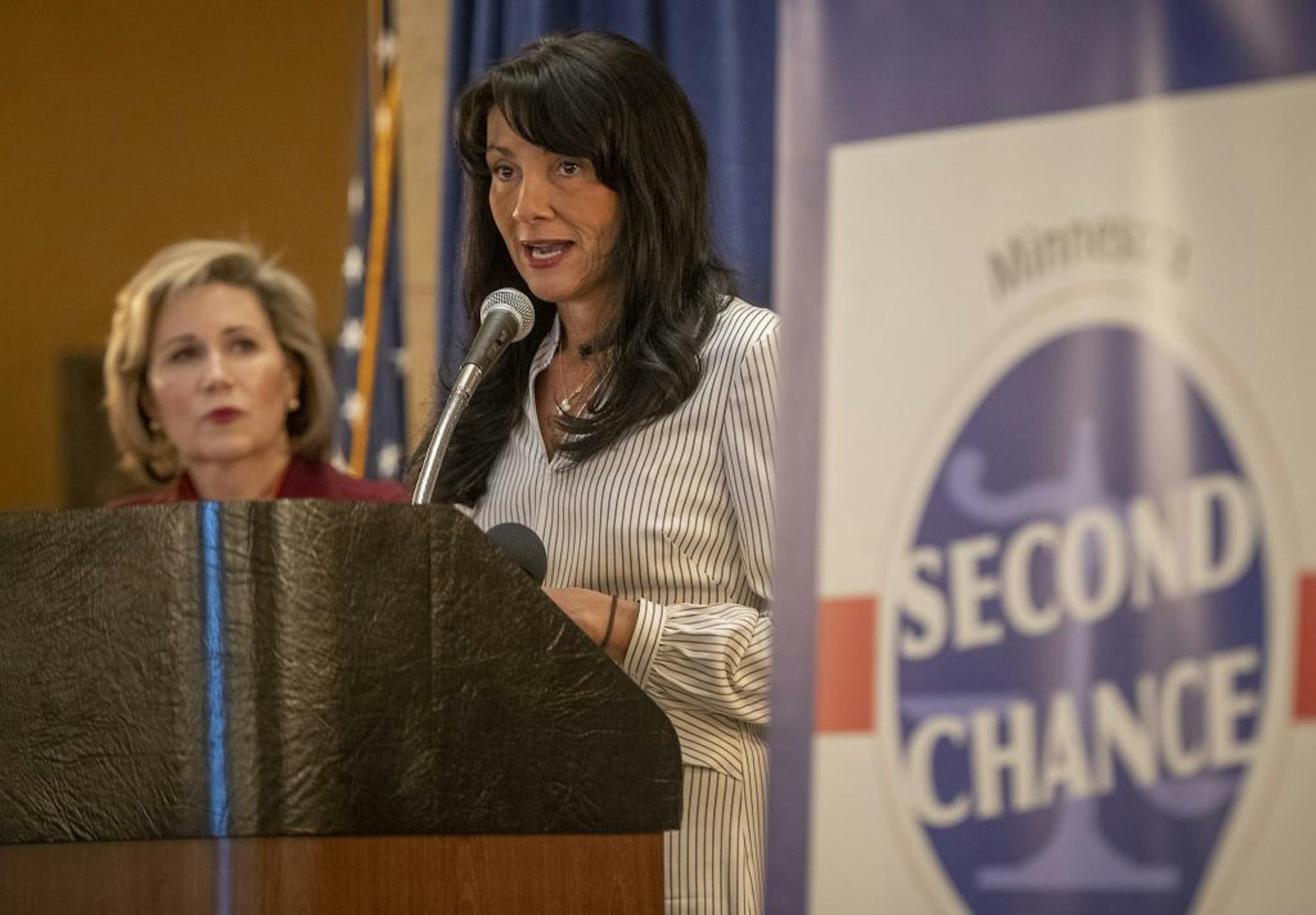 The new DOC Deputy Commissioner, Sarah Walker, along with Minnesota First Lady Gwen Walz, addressed supporters during the "Second Chance Day on the Hill Rally," Thursday, February 7, 2019 in St. Paul, MN. The rally, held in the State Capitol rotunda, was for those supporters of legislation to restore voting rights to felons who are on probation but not in prison.