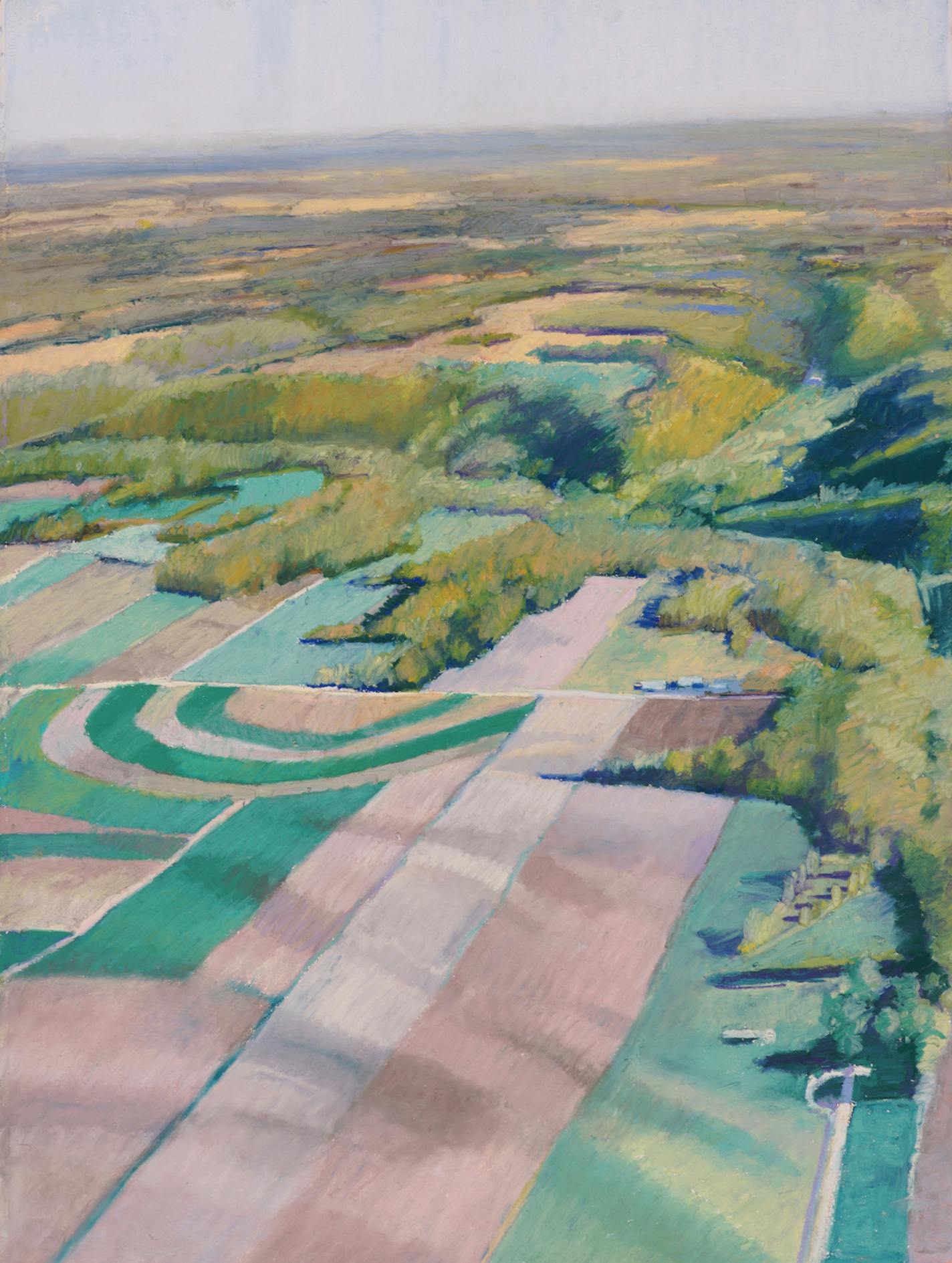 Tom Maakestad "Farm Patterns" oil pastel on paper 30 x 22&#xee; Provided by Groveland Gallery