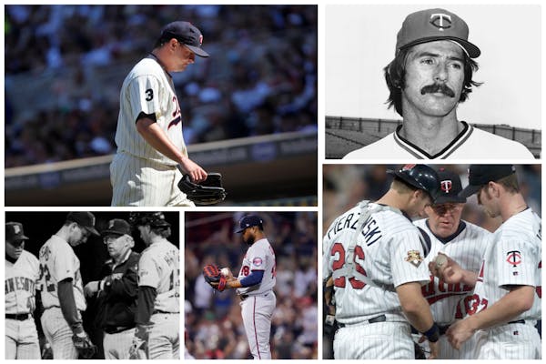 Shield your eyes, Twins fans, as you recall (clockwise from upper left) Matt Capps (2011), Dave Johnson (1977), Adam Johnson (2001), Alex Colomé (202