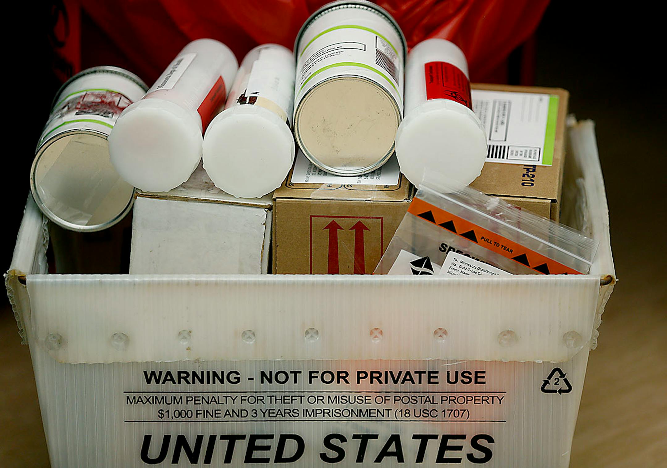 Patient saliva from different Minnesota health clinics arrived at the Minnesota Health Department for measles testing, Thursday, May 11, 2017 at the MHD laboratories in St. Paul, MN.