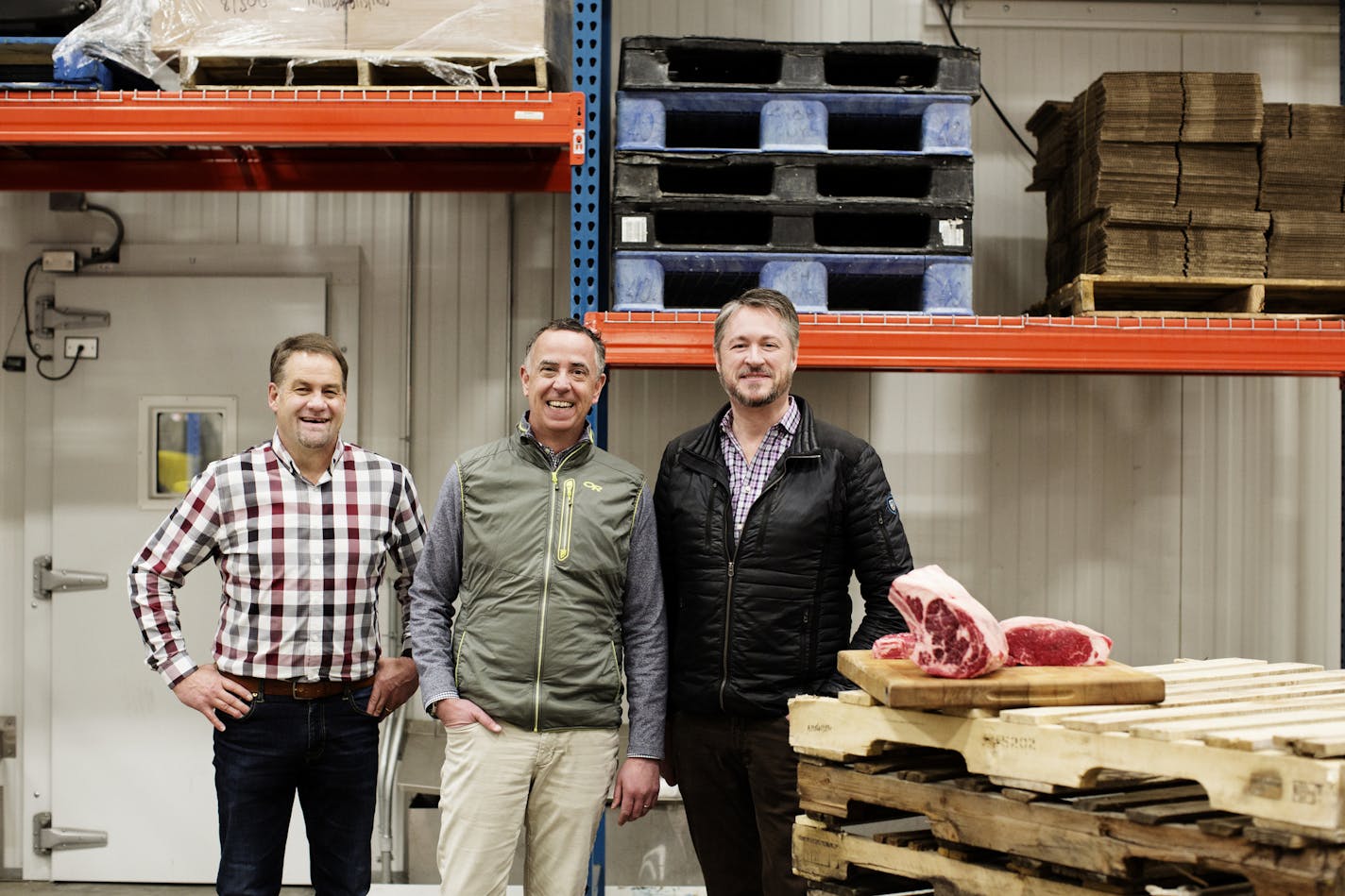 John Gibson (left), Mike Higgins and Tim McKee of The Fish Guys, which is launching Markethouse Meats to expand into offering cattle, chicken and pork to restaurants.