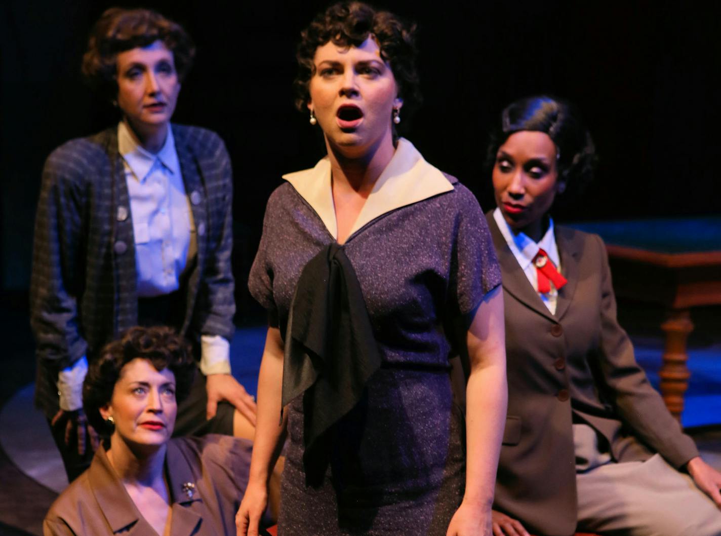 "Dirty Business" is packed with characters, including Betty Pack (played by Kendall Anne Thompson), center; other performers, clockwise from lower left, are Jennifer Baldwin Peden, Melanie Wehrmacher and Timotha Lanae.