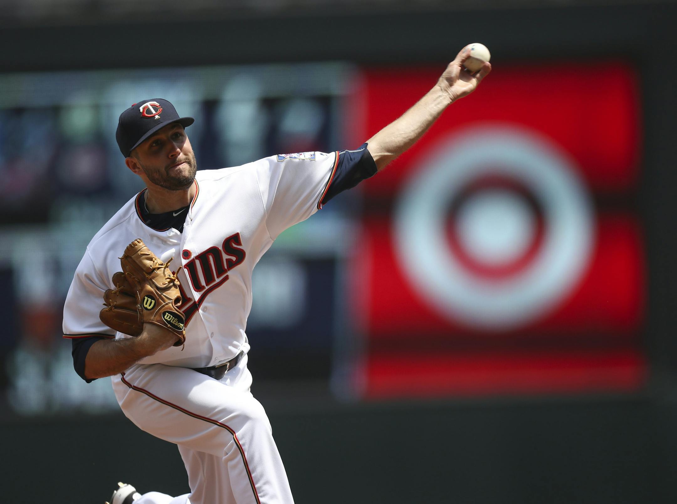 Twins starting pitcher Pat Dean throwing in the third inning Sunday afternoon. ] JEFF WHEELER • jeff.wheeler@startribune.com The Twins closed out their series with a 7-4 win over the Boston Red Sox in 10 innings Sunday afternoon, June 12, 2016 at Target Field in Minneapolis. ORG XMIT: MIN1606121752221081