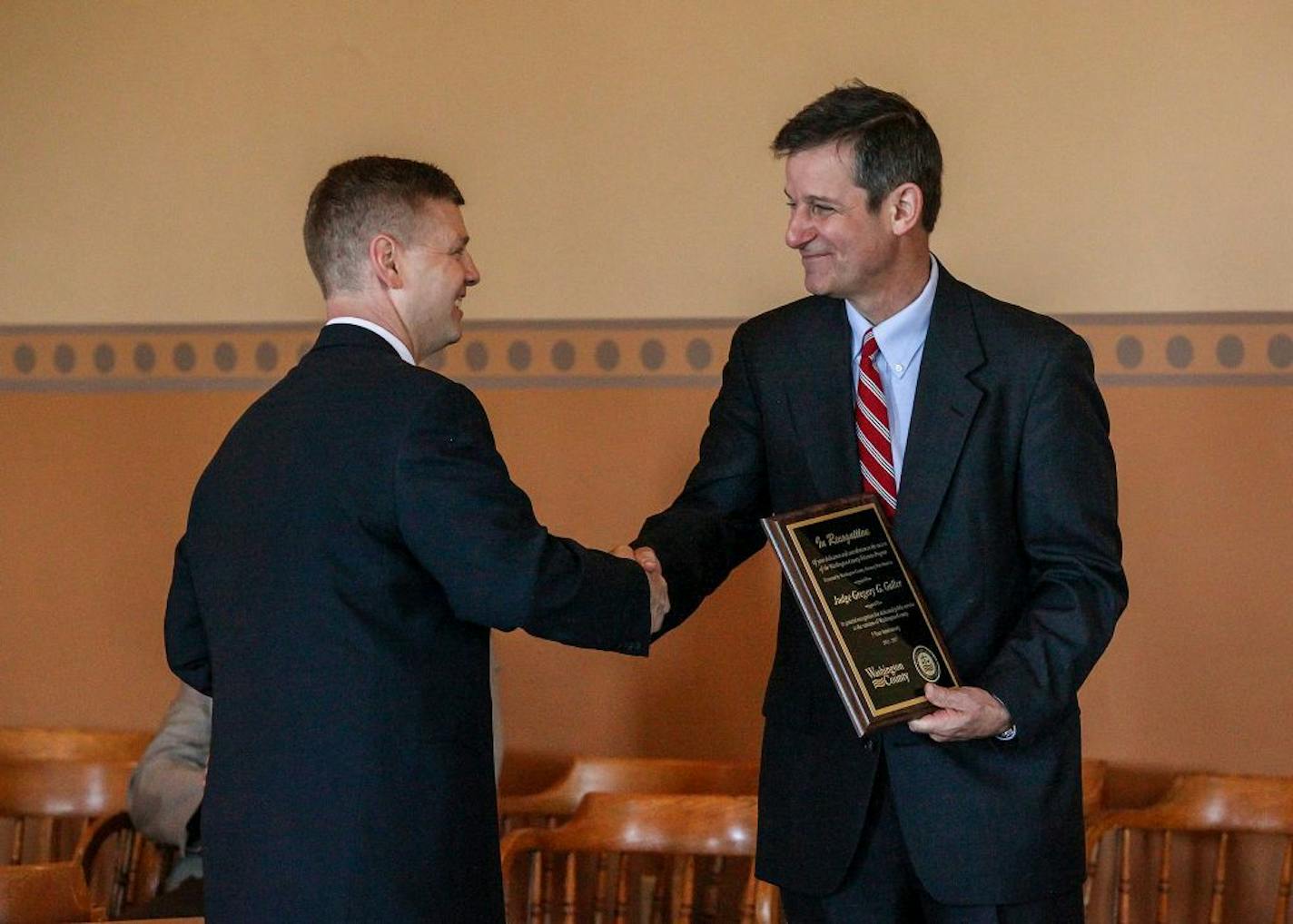 The Washington County was awarding Judge Galler for his five years services in the Washington County Veteran's Program.