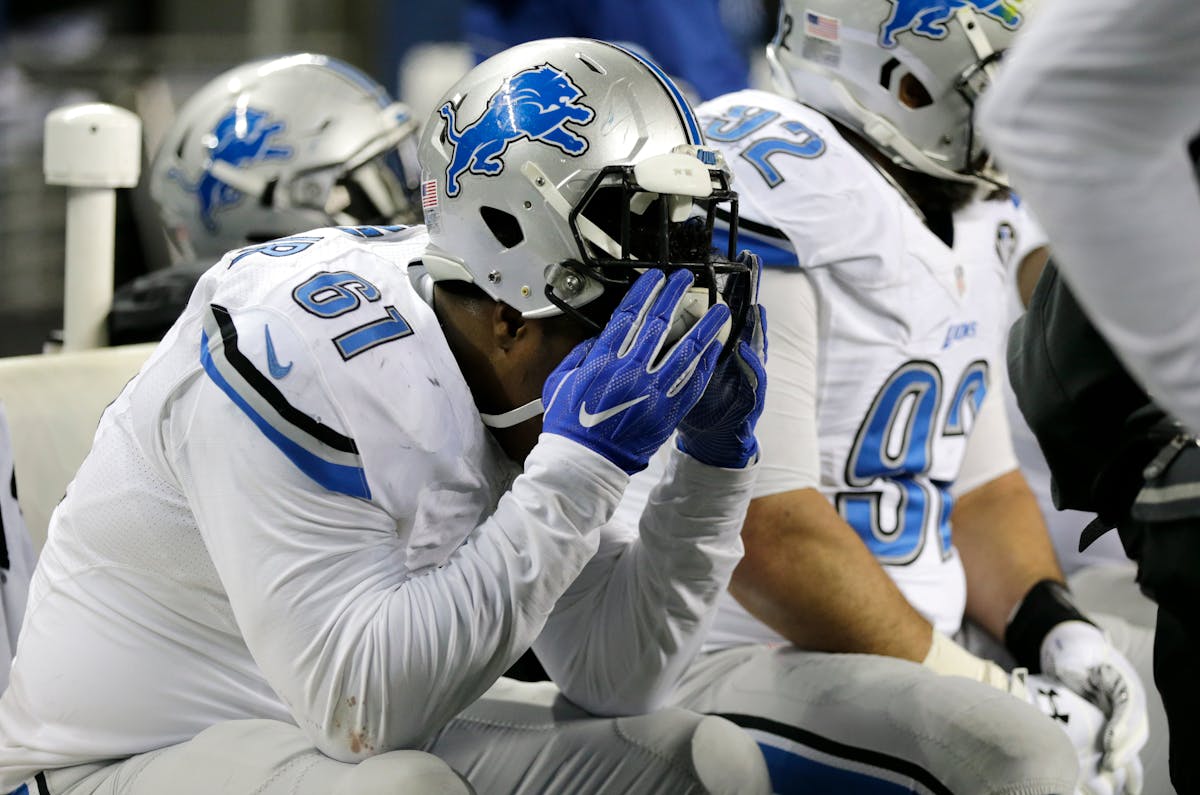 Lions defensive end Kerry Hyder sat on the bench at the end of a 26-6 drubbing by the Seahawks on Saturday.