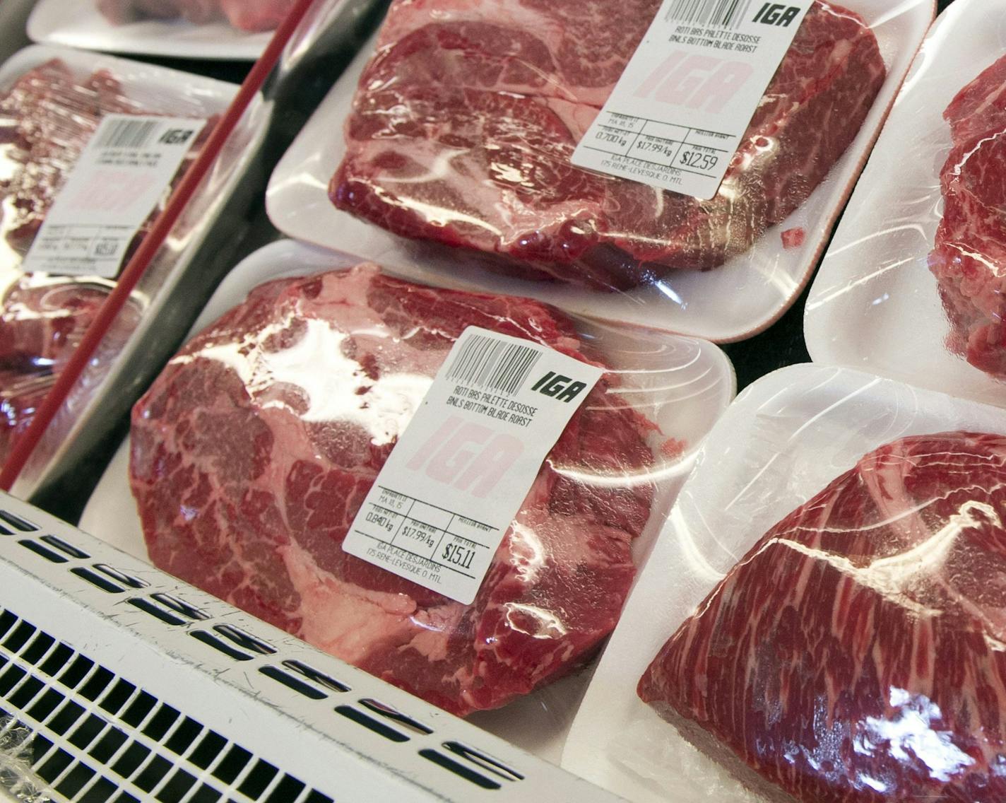 Packaged meat is seen at a grocery store Tuesday, May 19, 2015, in Montreal. Agriculture Minister Gerry Ritz says Canada and Mexico will ask the World Trade Organization to authorize retaliatory measures against the United States over that country's meat-labelling rules. The WTO on Monday ruled against U.S. labels on certain cuts of red meat that say where the animals were born, raised and slaughtered, saying the labels put Canadian and Mexican livestock at a disadvantage. The ruling on meat lab