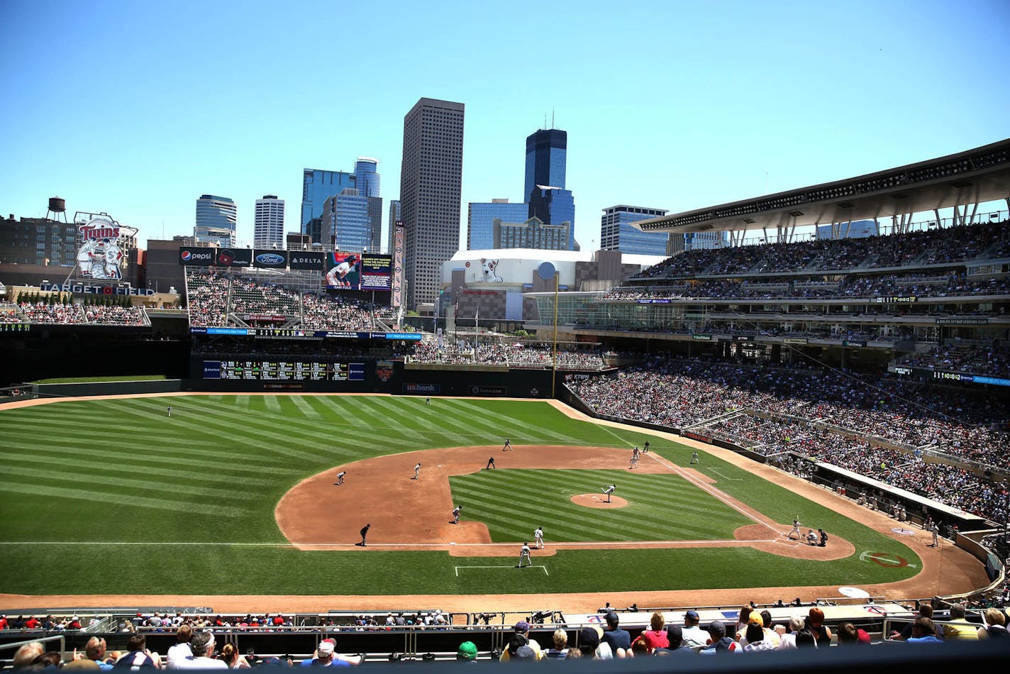 Target Field vendor Delaware North will be using texts and video chats instead of in-person interviews for many hires at Target Field this year. (JIM GEHRZ/jgehrz@startribune.com)