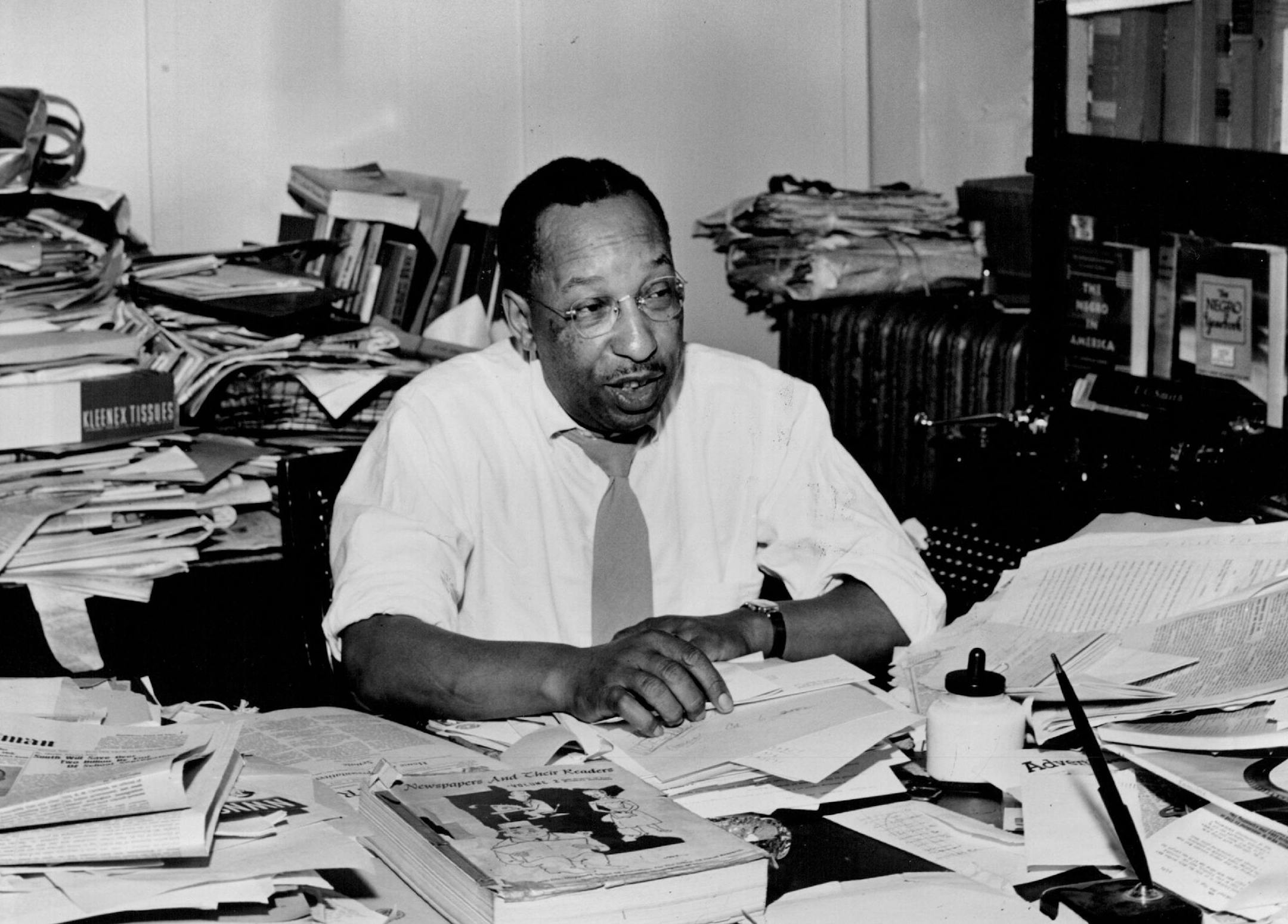 August 10, 1954 Editor Cecil Newman At his Desk - The First Spokesman appeared 20 years ago August 9, 1954