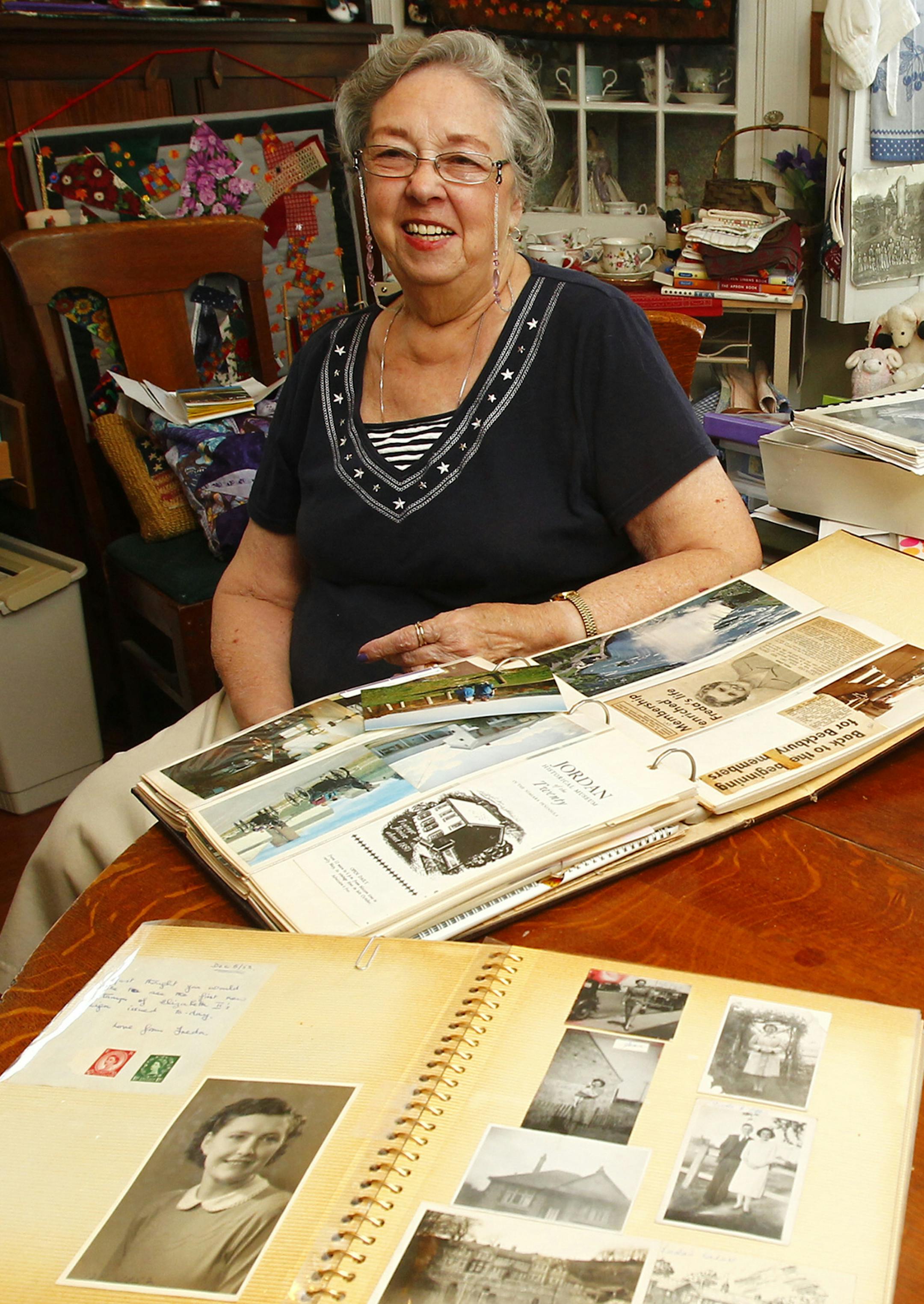 Lois Csontos-Nielsen talks about her experience of writing to her pen pal Freda Jones in England for 70 years Thursday, Aug. 11, 2016 in Sharon Township, Ohio. She has created scrapbooks of their letters and exchanged photographs. (Karen Schiely/Akron Beacon Journal/TNS) ORG XMIT: 1188642