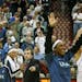 Minnesota Lynx players Christi Thomas, right to left, Candice Wiggins, Seimone Augustus and Renee Montgomery acknowledge the applause of fans after th