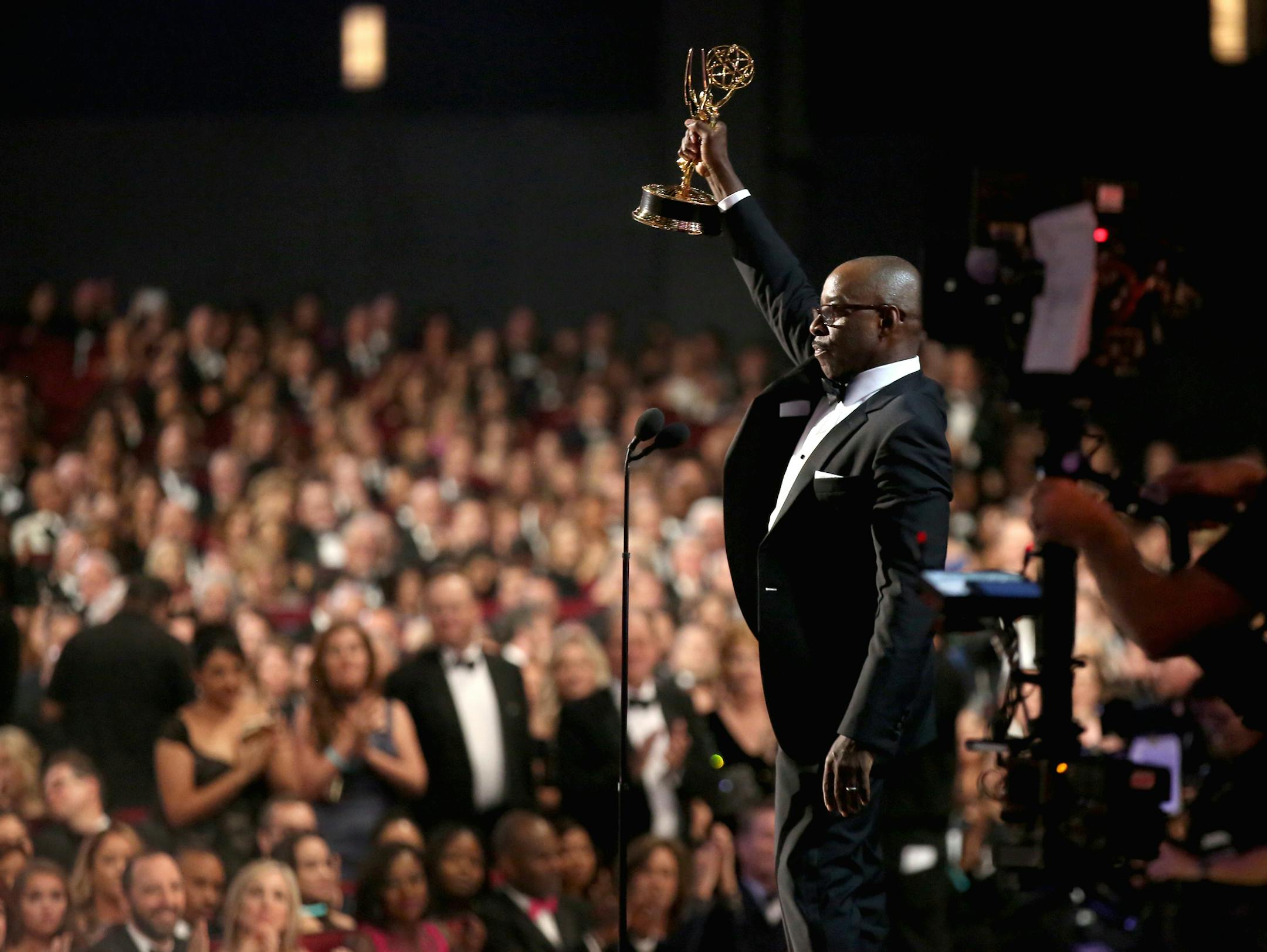 Courtney B. Vance accepts the award for outstanding lead actor in a limited series or a movie for “The People v. O.J. Simpson: American Crime Story” at the 68th Primetime Emmy Awards on Sunday, Sept. 18, 2016, at the Microsoft Theater in Los Angeles. (Photo by Matt Sayles/Invision for the Television Academy/AP Images)