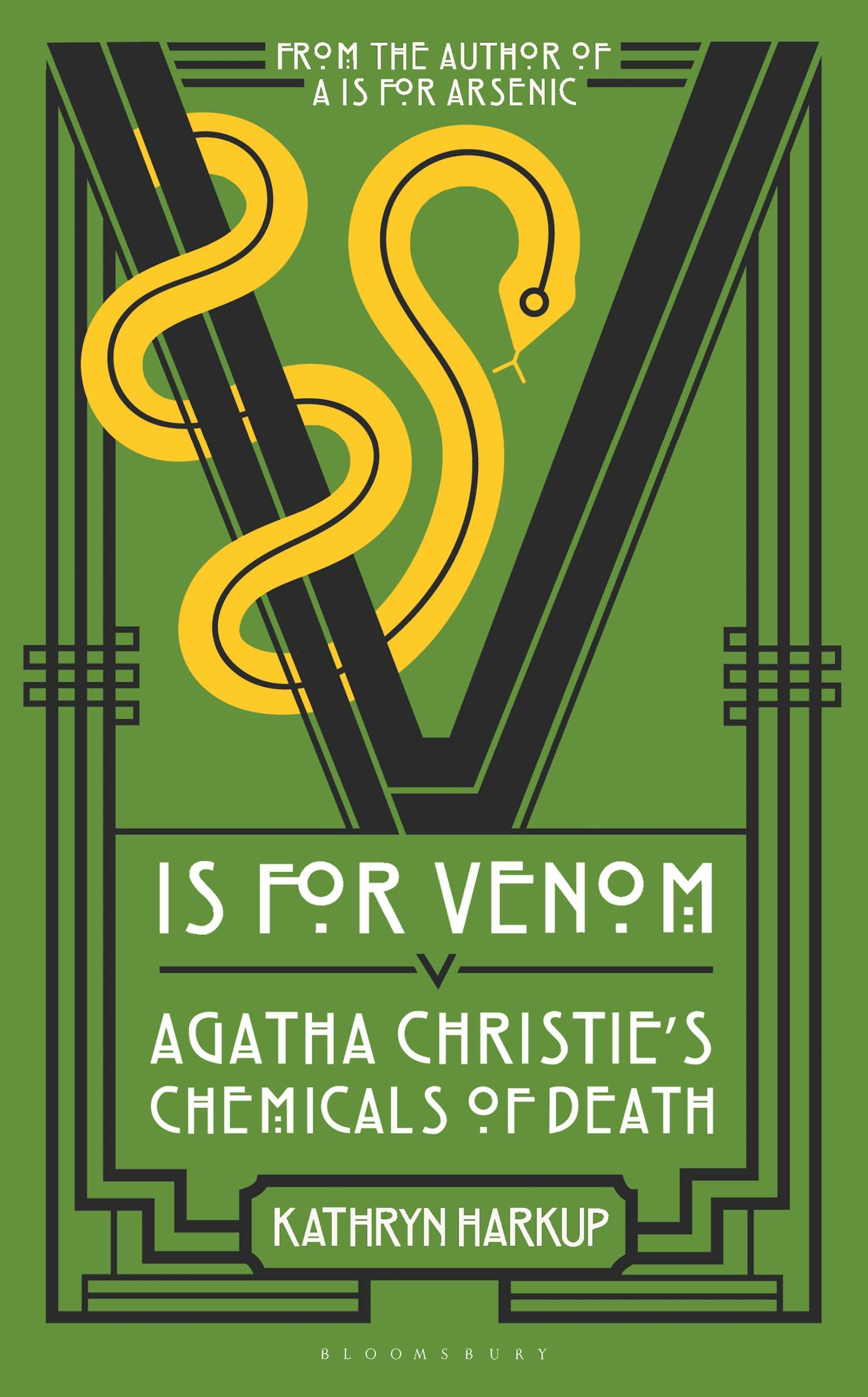 green cover of V is for Venom features a snake winding around the letter "V"