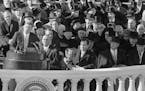 ** FILE ** In this Jan. 20, 1961, file photo, President John F. Kennedy gives his inaugural address at the Capitol in Washington after he took the oat