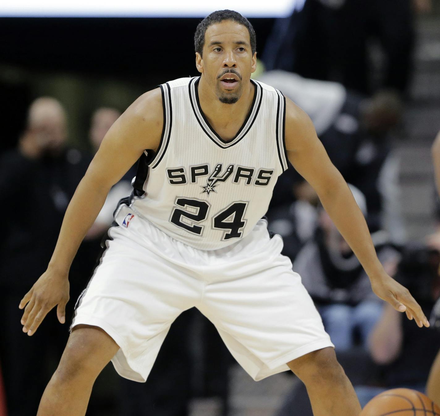 San Antonio Spurs guard Andre Miller (24) during the first half of an NBA basketball game against the Los Angeles Clippers, Tuesday, March 15, 2016, in San Antonio. San Antonio won 108-87. (AP Photo/Eric Gay) ORG XMIT: OTK