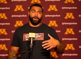 Gable Steveson addresses the media in September 2021 when he delayed entering WWE for one extra college season.