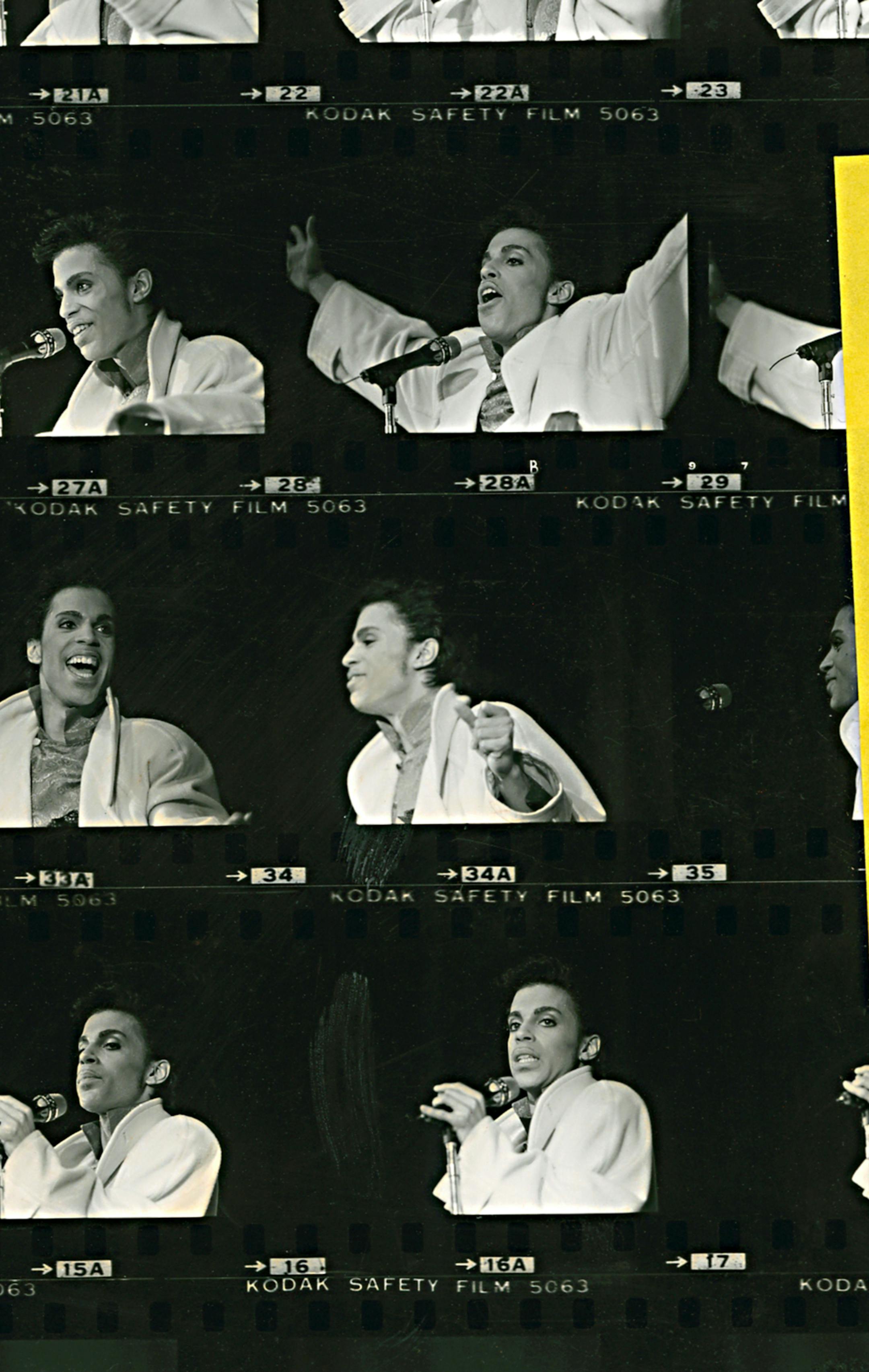 Scan of a contact sheet of Prince performance at First Avenue dated March 3, 1986 Photos by David Brewster, Star Tribune ORG XMIT: MIN1604211545431708