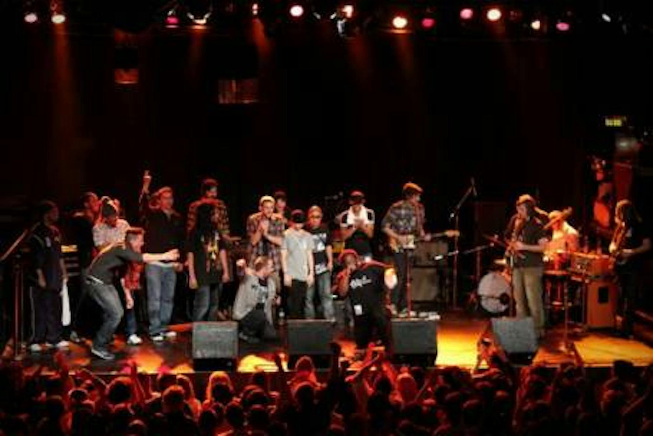 An all-star cast rapped up the night at Tuesday's tribute to Eyedea at First Avenue. / Photo by Skye Rossi