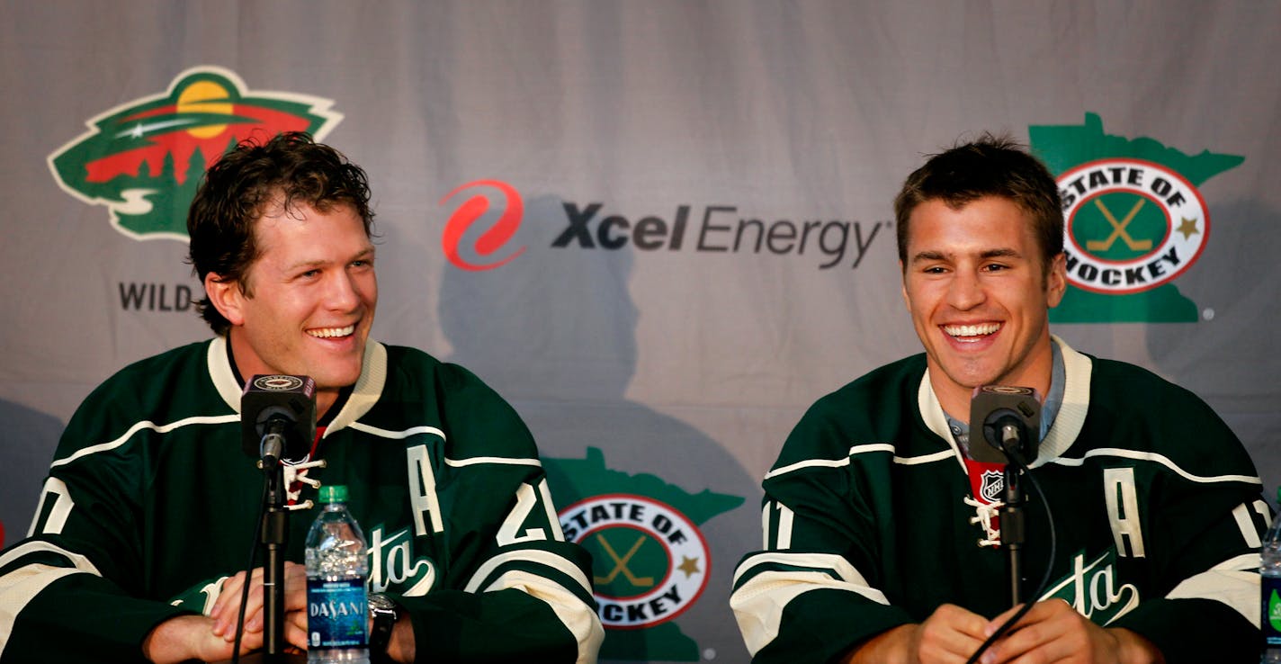 The Minnesota Wild will introduce Ryan Suter left Zach Parise to the media at a press conference Monday July 09, 2012 in St. Paul, MN. ] Jerry Holt/ STAR TRIBUNE.COM)