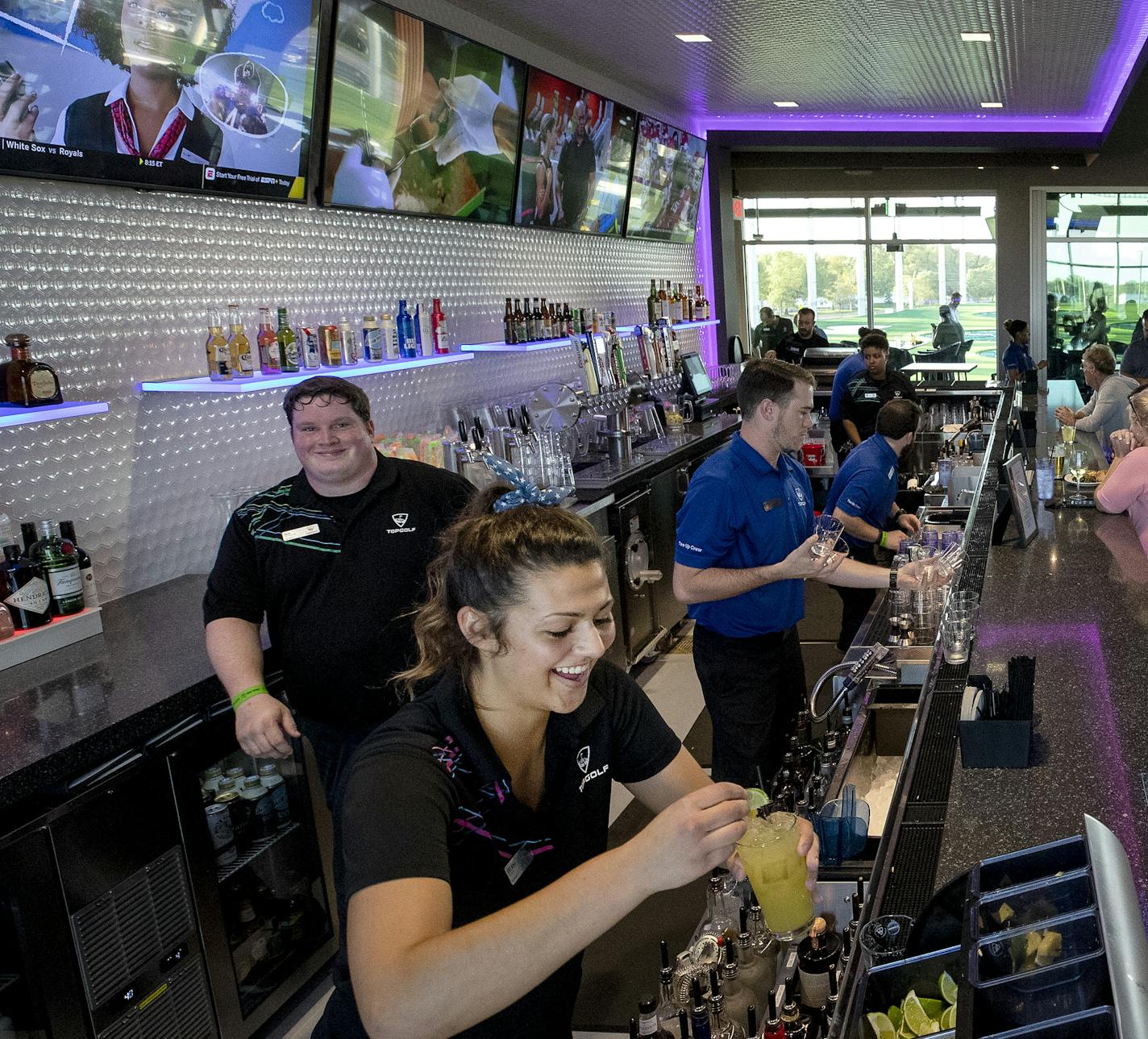 Patrons were given a preview of the new TopGolf in Brooklyn Center. ] CARLOS GONZALEZ &#xef; cgonzalez@startribune.com &#xf1; September 12, 2018, Brooklyn Center, MN, TopGolf, a fancy new golf simulator space, is opening soon in Brooklyn Center. Top Golf