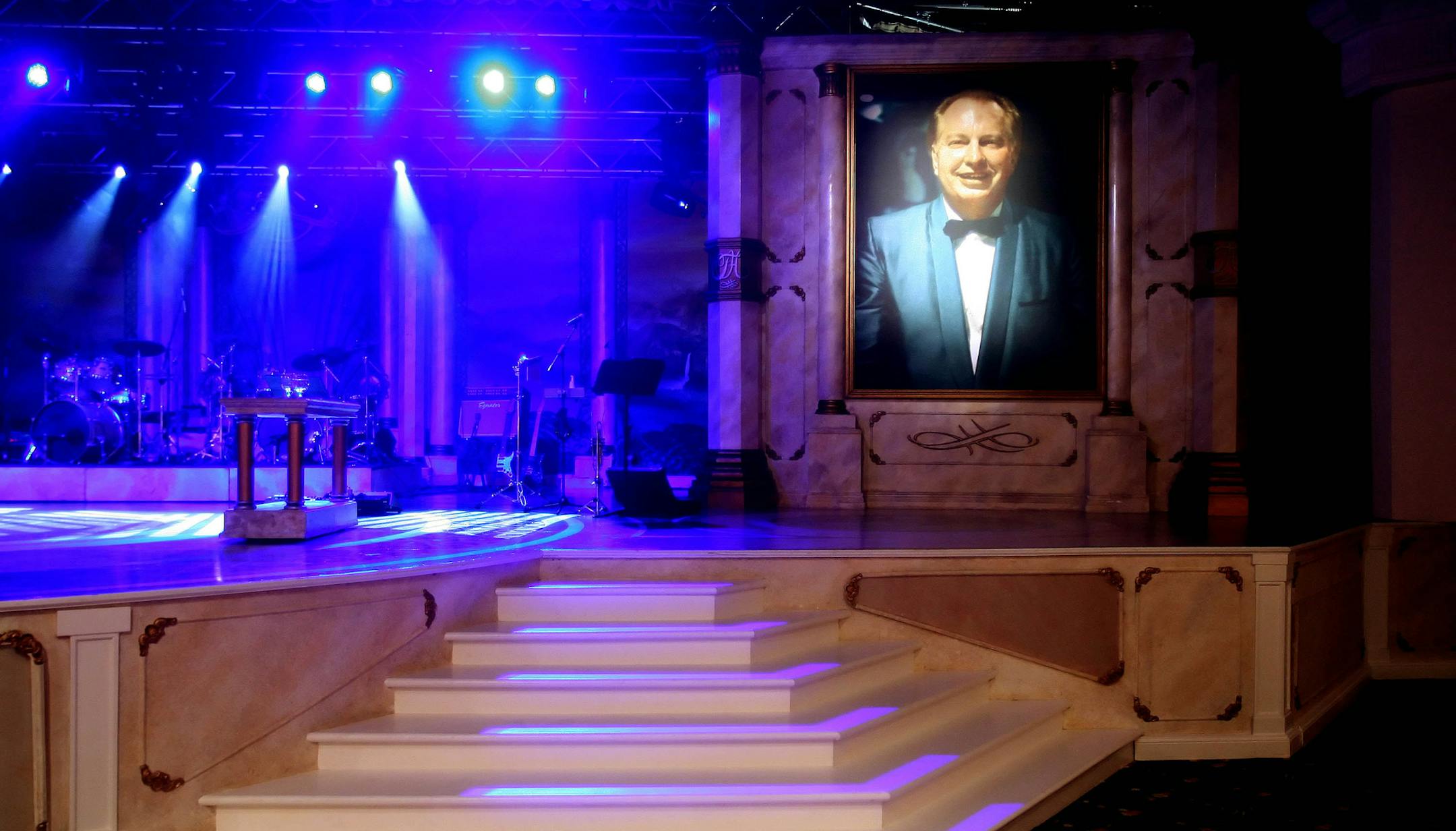 A portrait of the founder of Scientology, L. Ron Hubbard, in a church at the spiritual headquarters in Clearwater, Fla.