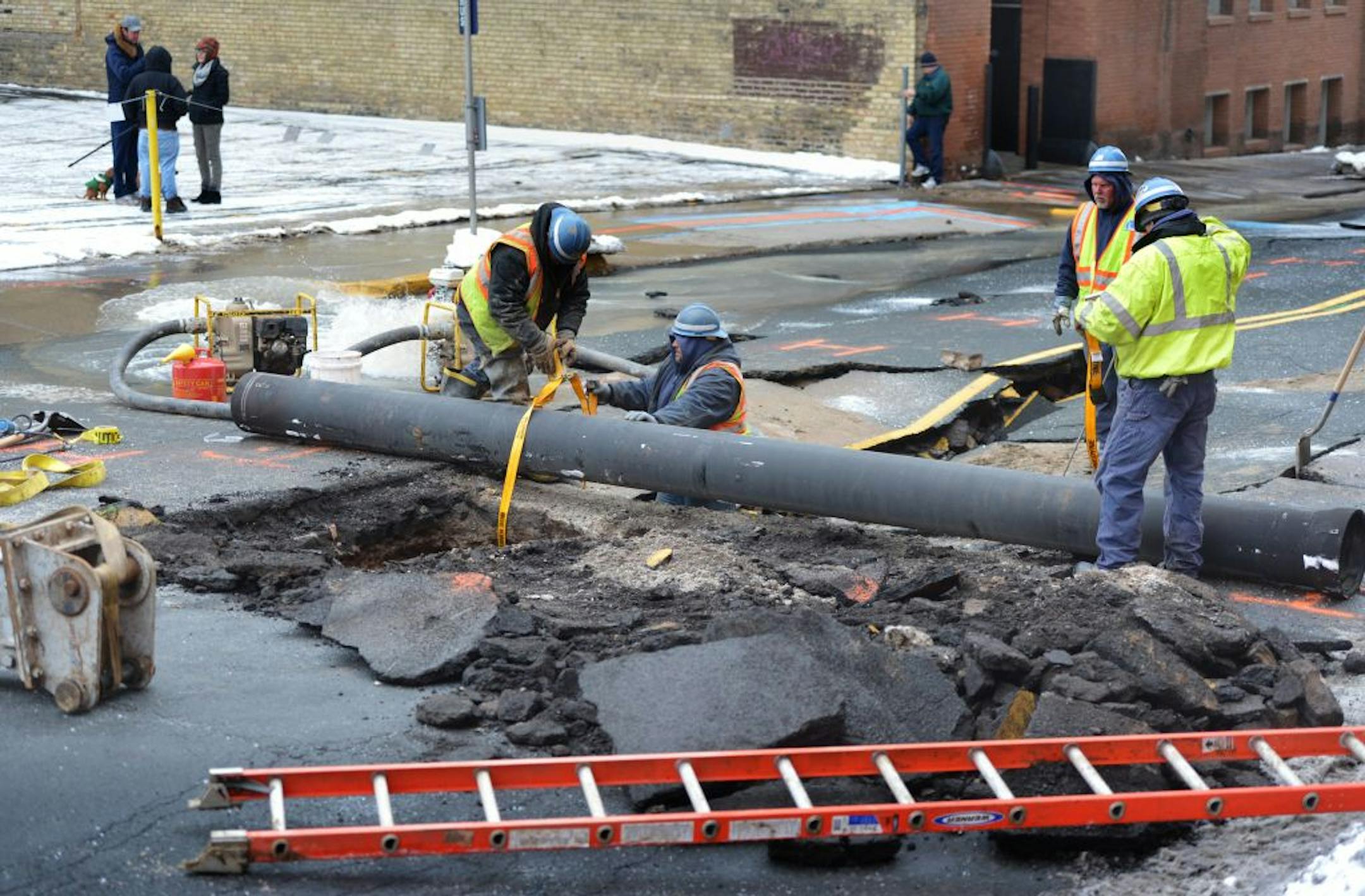 Water main break in downtown St.Paul on Wall St. between 5th and 6th St near the farmers market.