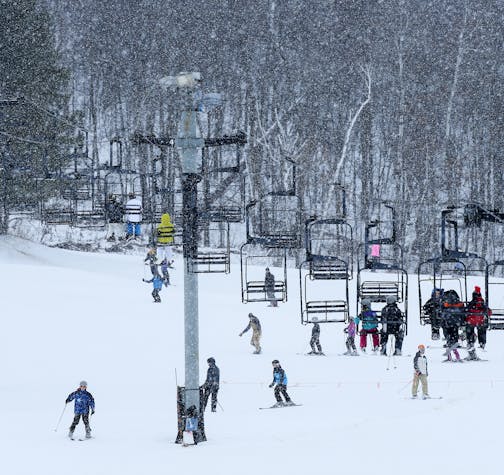 With a light snow falling, it was a perfect day for hitting the slopes at Welch Village ski area Friday afternoon. ] Brian.Peterson@startribune.com Welch, MN - 01/22/2016