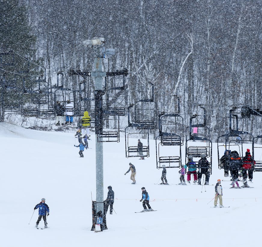 With a light snow falling, it was a perfect day for hitting the slopes at Welch Village ski area Friday afternoon. ] Brian.Peterson@startribune.com Welch, MN - 01/22/2016