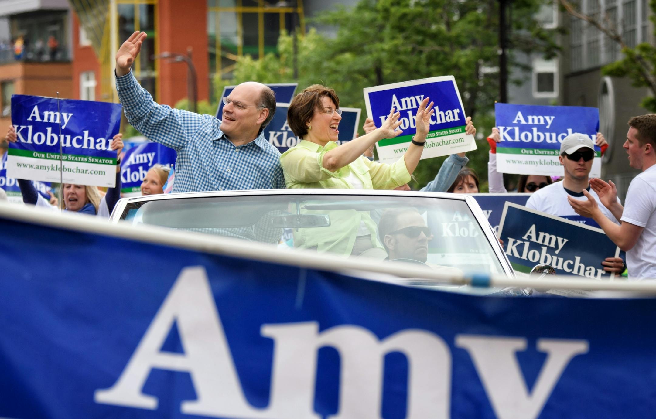 U.S. Sen. Amy Klobuchar rode in the Twin Cities Pride Parade in 2017.