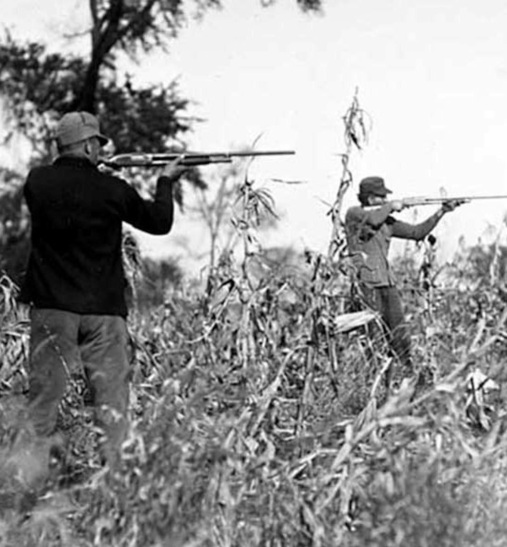 Pheasant hunters in a cornfield circa 1924. Photo courtesy Minnesota Historical Society.