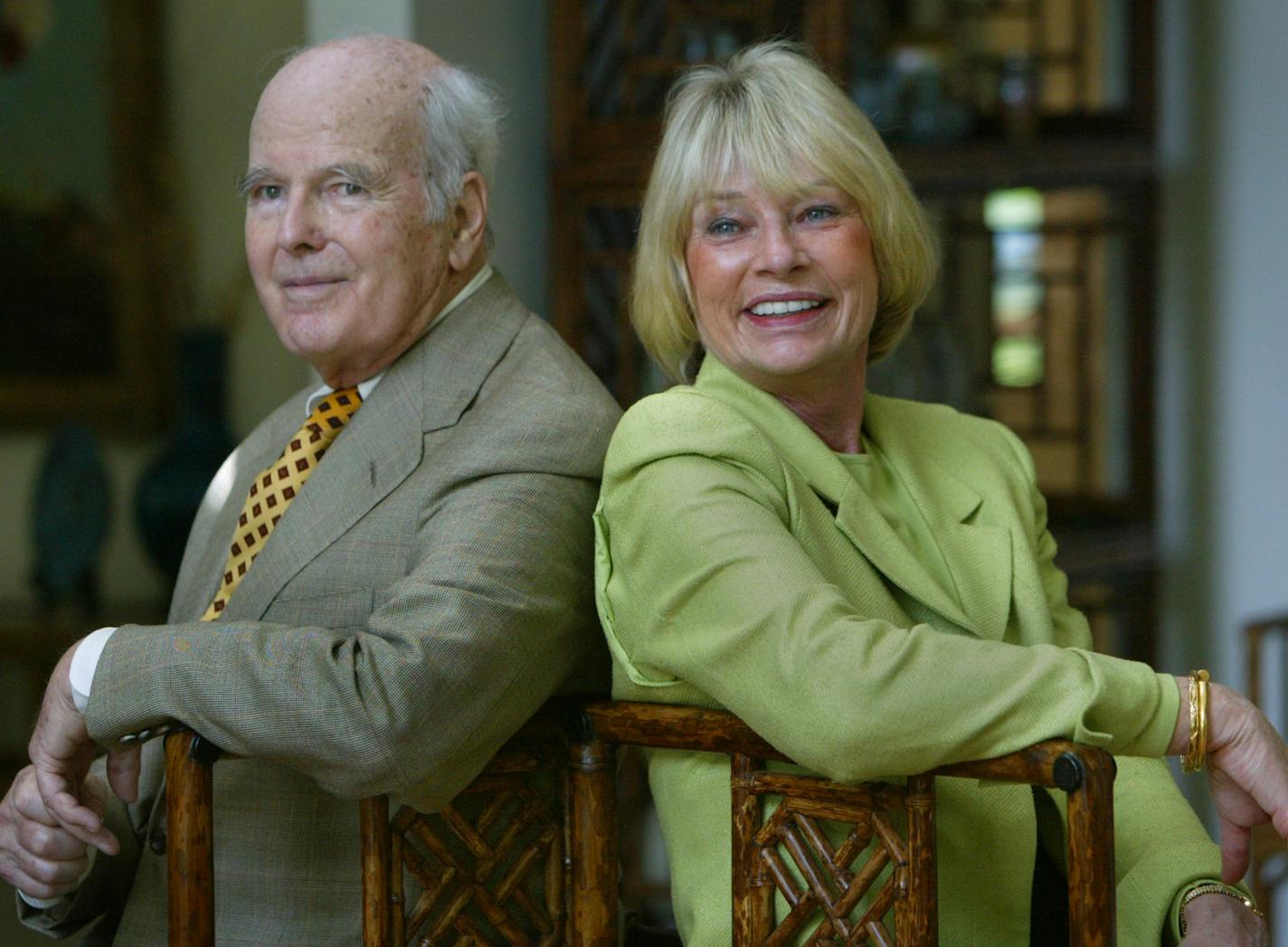 Deephaven MN. 6/5/2002--Bruce Dayton and Ruth Stricker (Dayton) interviewed recently by Mary Abbe about the extensive collection of Chinese art and artifacs they have given to the Minneapolis Arts Institute. They rest in century old chinese chairs that are common throughout the home. Ruth has mixed old with new with Chinese theme in every room. ORG XMIT: MIN2013121415270915