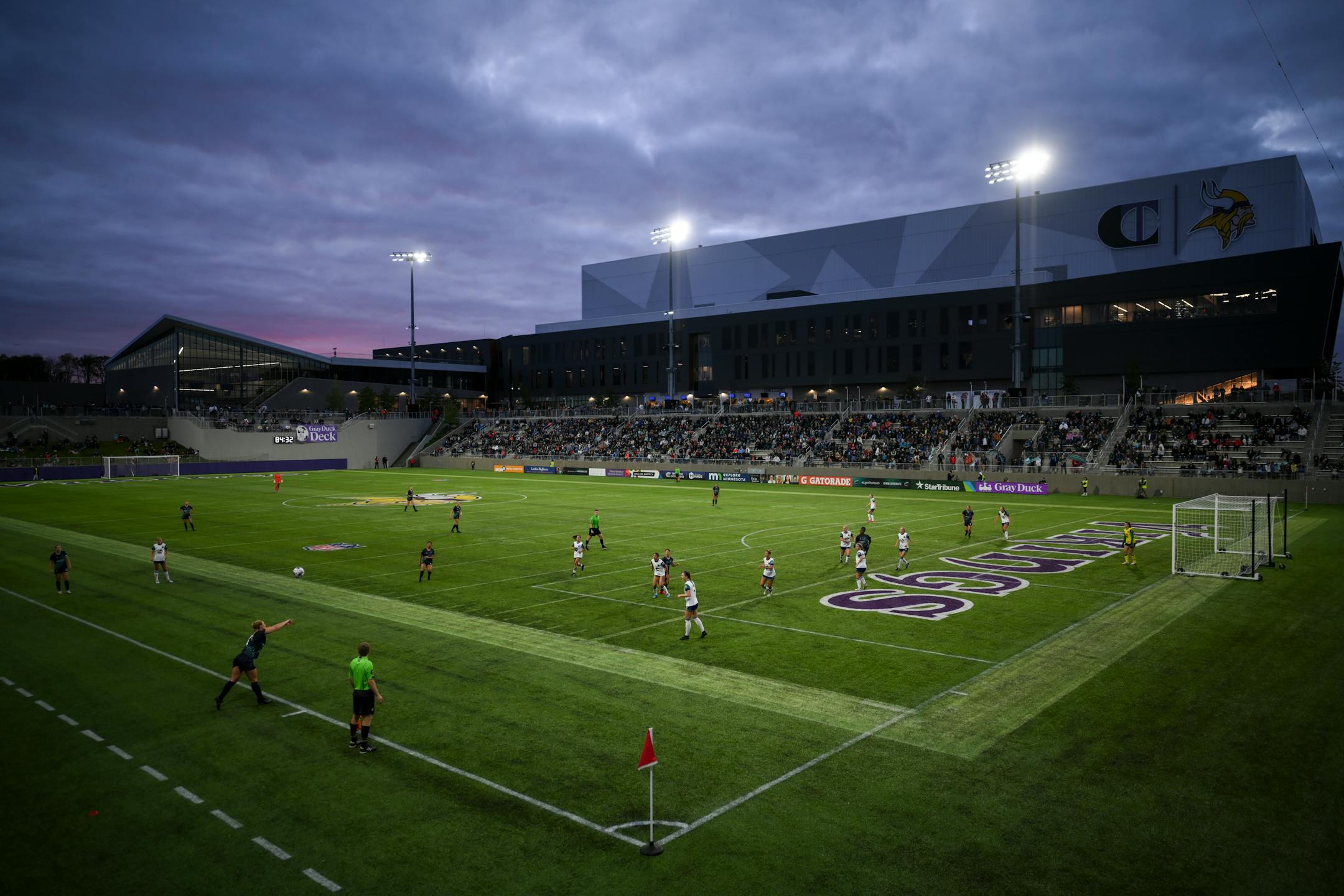 Minnesota throws in the ball during the second half of the match.