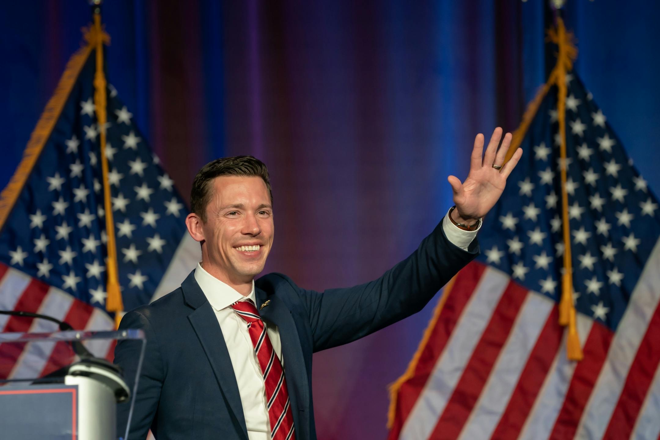 Candidate for Congress in MN-02, Tyler Kistner, spoke to the crowd at the Election Night Party at the DoubleTree Hotel in Bloomington.