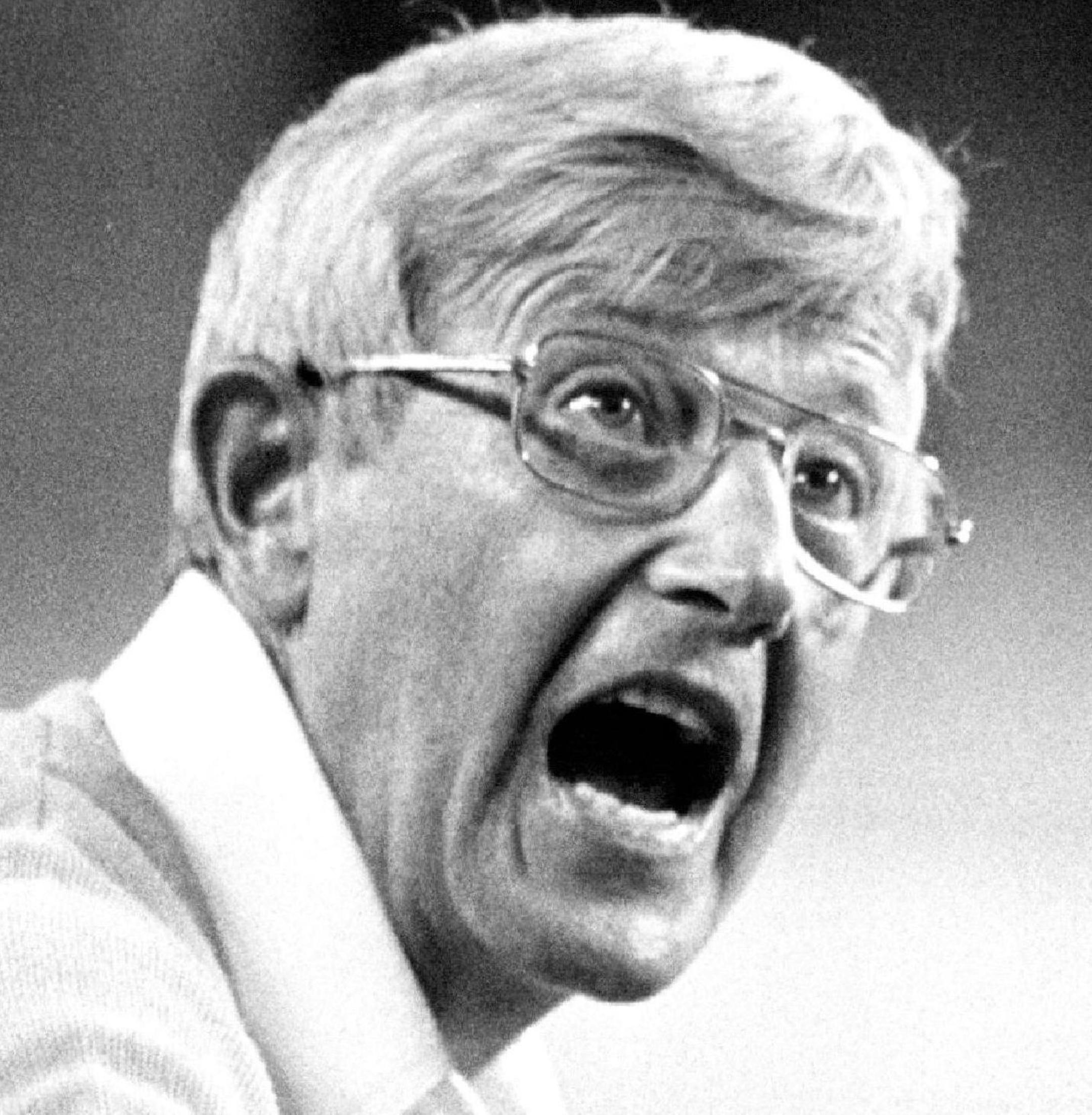 September 9, 1984 Gophers coach Lou Holtz shouted encouragement to his team during the first half Saturday night. Daekene Pfister, Minneapolis Star Tribune