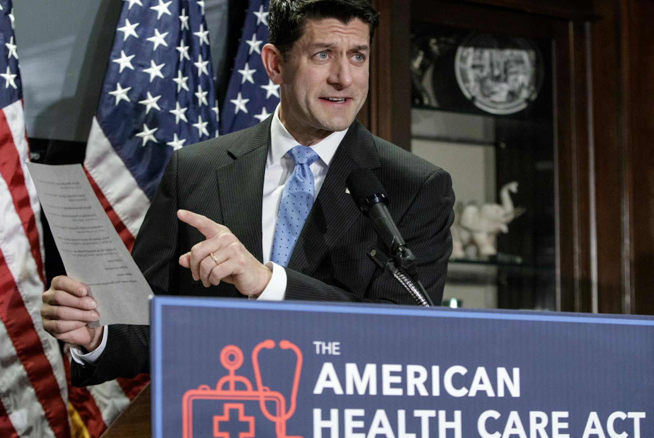 In this March 8, 2017, file photo, House Speaker Paul Ryan of Wis. speaks during a news conference at the Republican National Committee Headquarters on Capitol Hill in Washington. Republicans intent on scrapping Barack Obama's Affordable Care Act have a budget problem. As it turns out, repealing and replacing the law they hate so much wonít save nearly as much money as getting rid of it entirely, the goal theyíve been campaigning on for seven years. That means trouble for the federal d