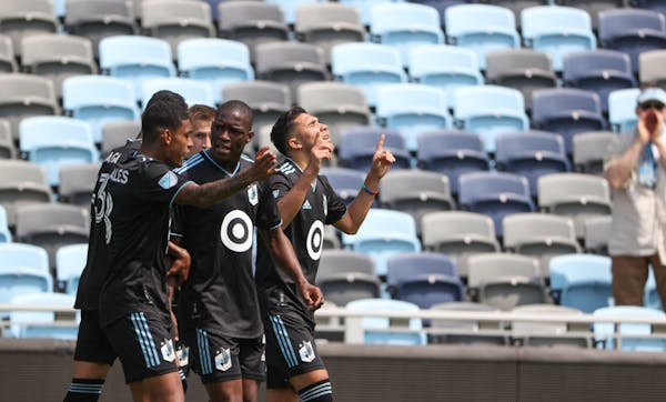 Minnesota United players celebrated a goal in the Loons’ 2-1 U.S. Open Cup victory over the Colorado Rapids on May 12.
